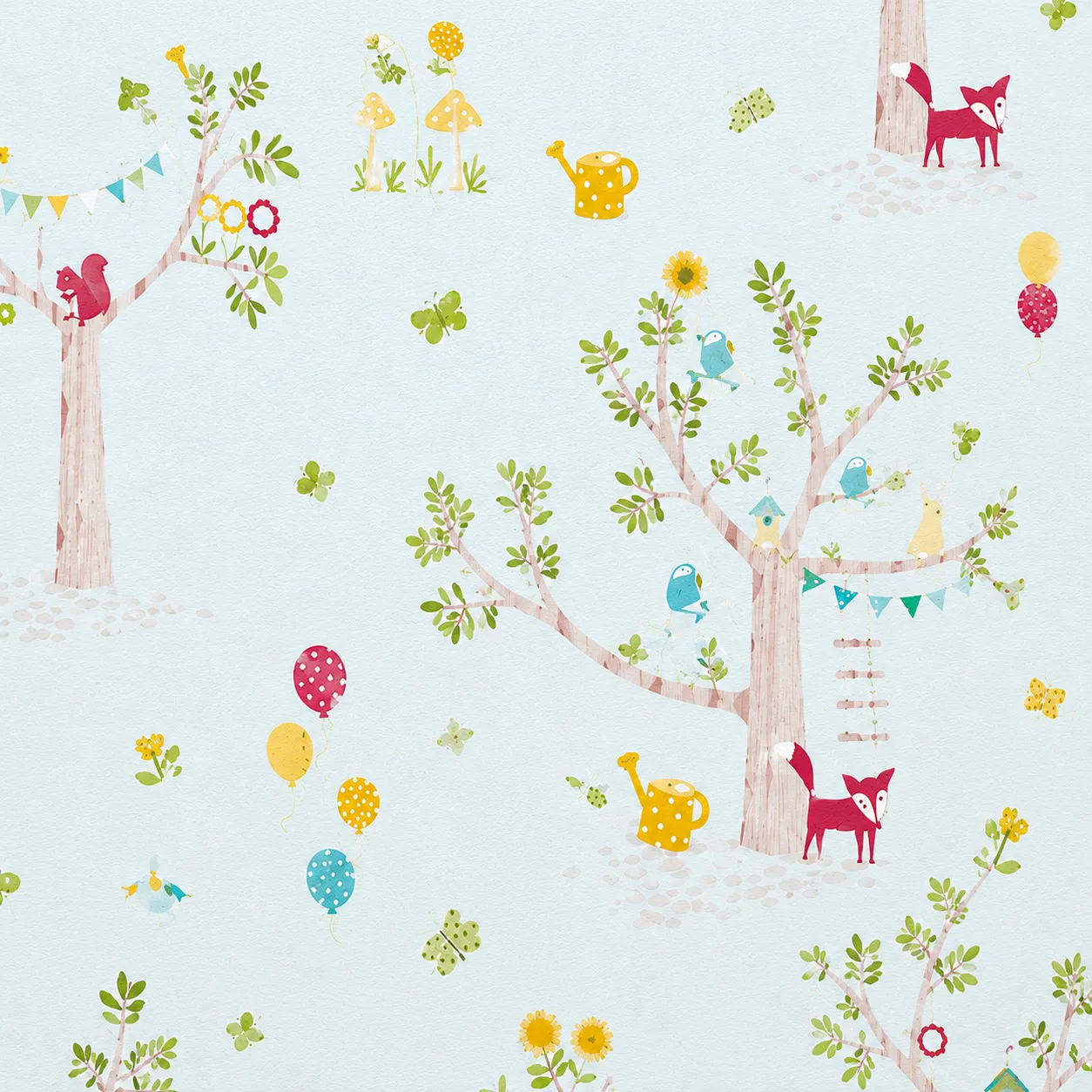 Papel tapiz infantil árbol y mariposas, Verde agua (053*10M)
