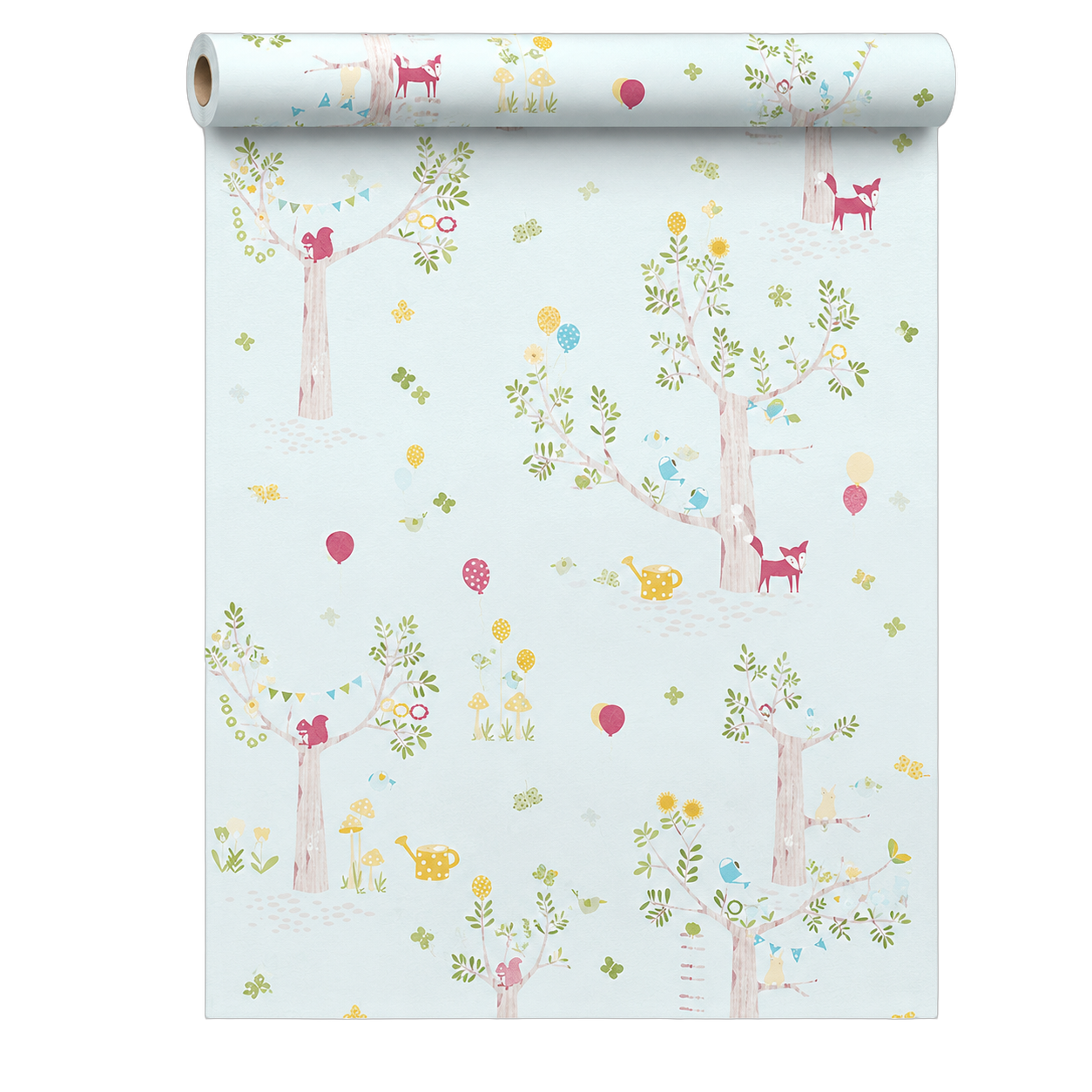 Papel tapiz infantil árbol y mariposas, Verde agua (053*10M)