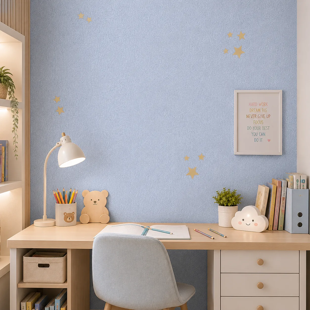 Papel tapiz con estrellas amarillas, Azul (053*10M)