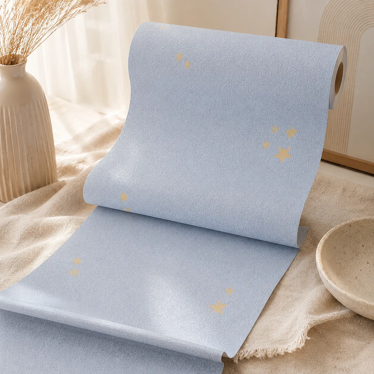 Papel tapiz con estrellas amarillas, Azul (053*10M)