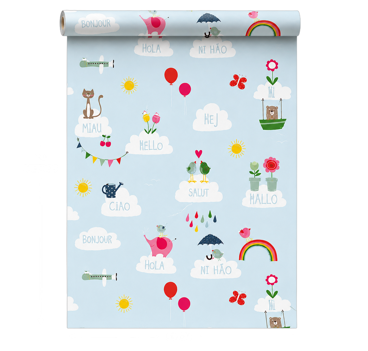 Papel tapiz infantil globos y animales, Celeste (053*10M)
