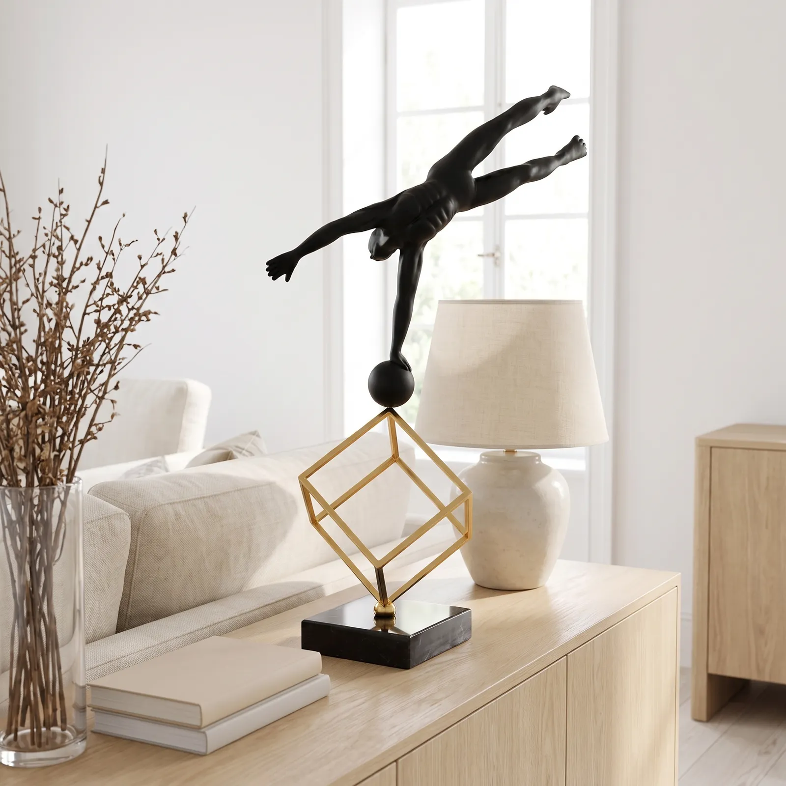 Adorno acróbatas de metal, Negro y dorado (27.5*16*50cm)