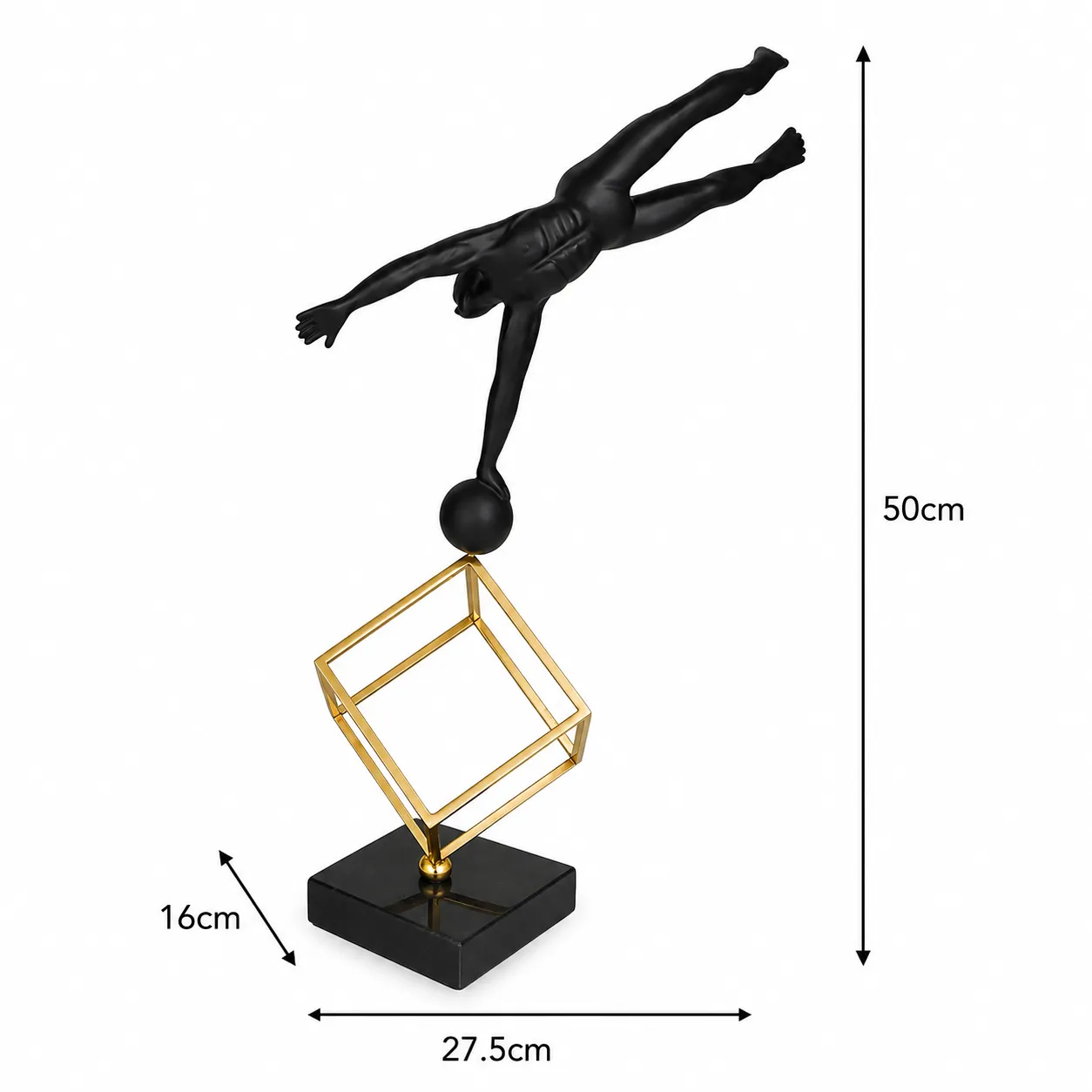 Adorno acróbatas de metal, Negro y dorado (27.5*16*50cm)