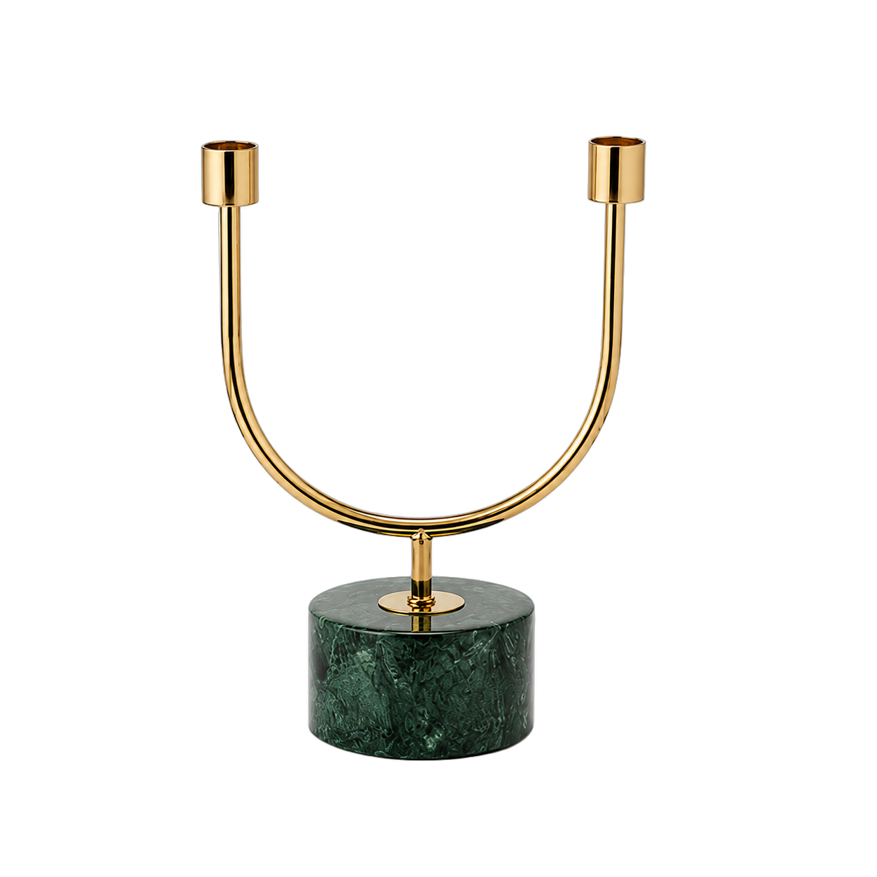 Candelabro de acero inoxidable doble brazo con base de mármol verde, Verde y dorado (22*9*27.5)