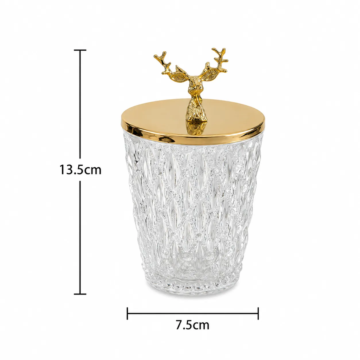 Frasco decorativo facetado con venado pequeño, Transparente y dorado (7.2*13.5cm)