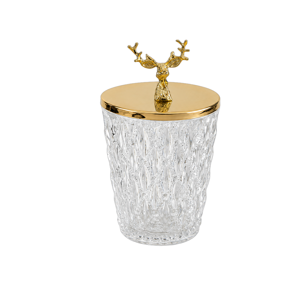 Frasco decorativo facetado con venado pequeño, Transparente y dorado (7.2*13.5cm)