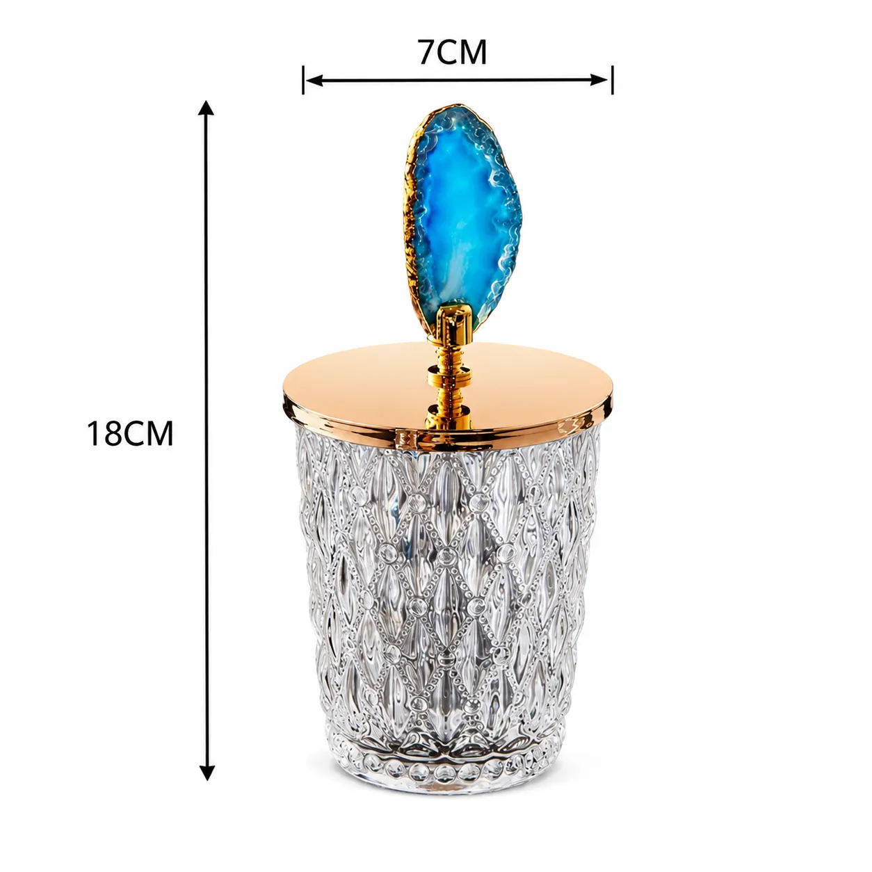 Frasco decorativo facetado con ágata, Transparente y azul (7*7*18cm)
