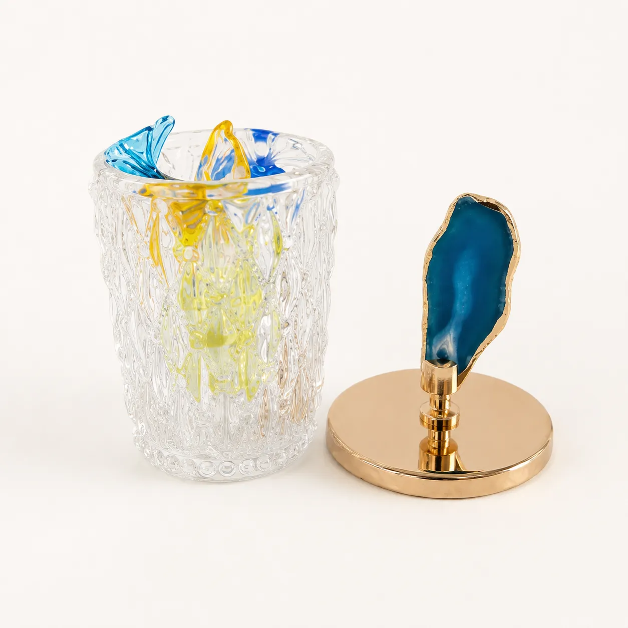 Frasco decorativo facetado con ágata, Transparente y azul (7*7*18cm)