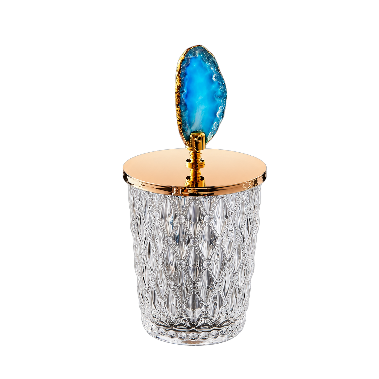 Frasco decorativo facetado con ágata, Transparente y azul (7*7*18cm)