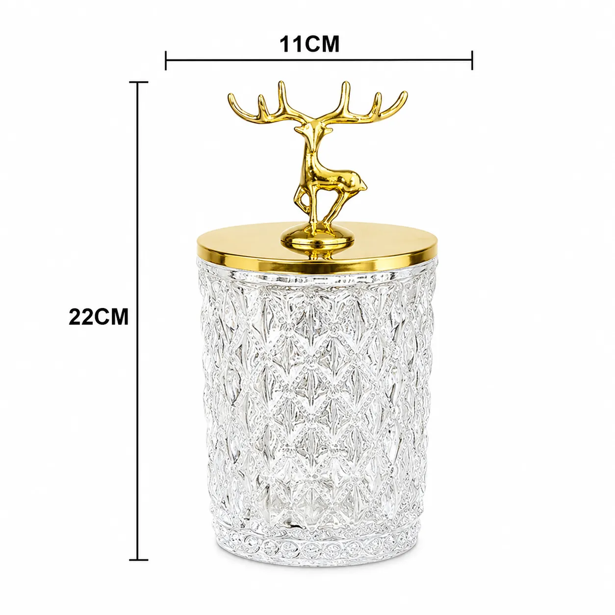 Frasco decorativo facetado con venado grande, Transparente y dorado (11*11*22cm)