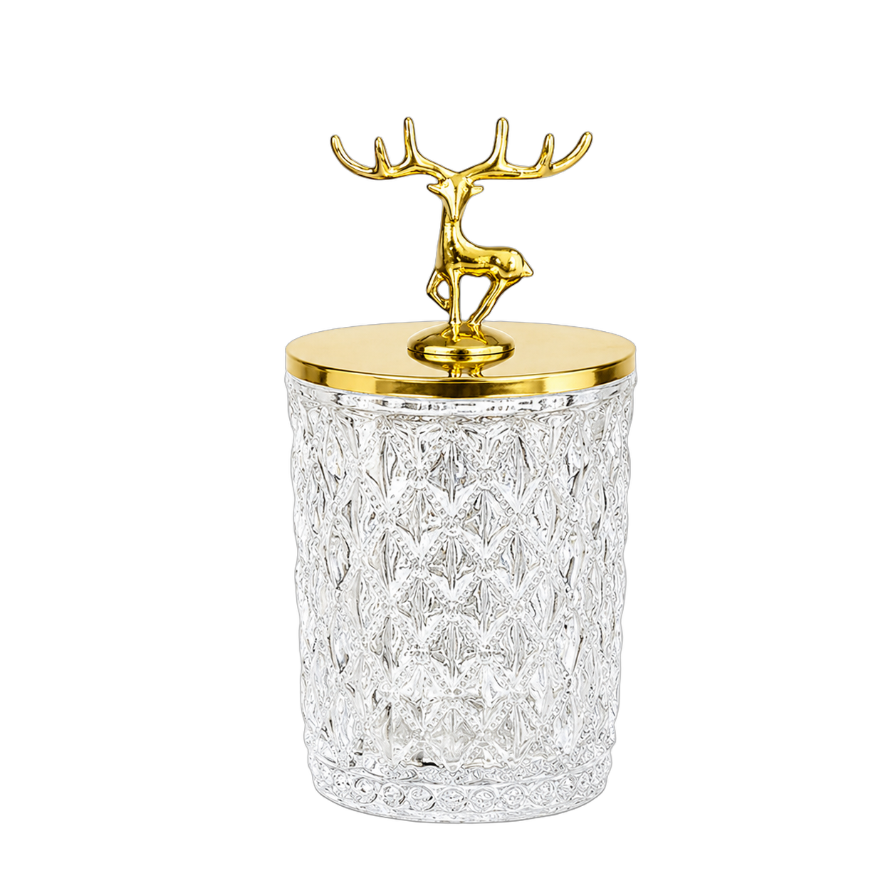 Frasco decorativo facetado con venado grande, Transparente y dorado (11*11*22cm)