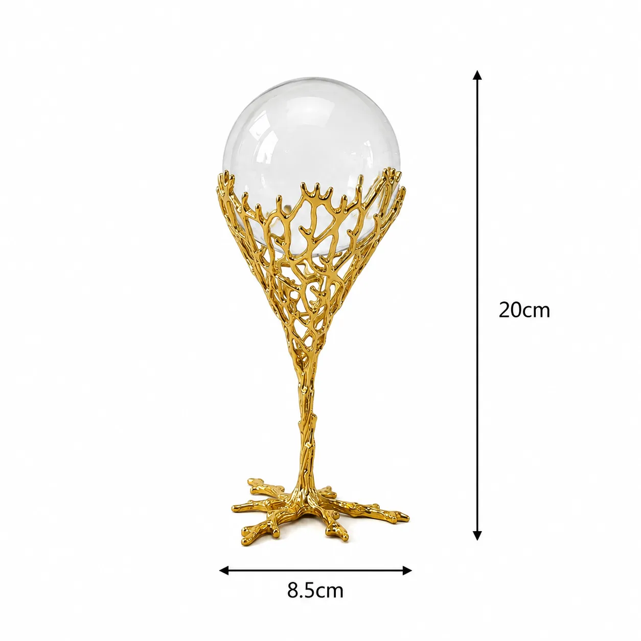 Adorno decorativo calado con esfera de cristal grande, Dorado (8.5*20cm)