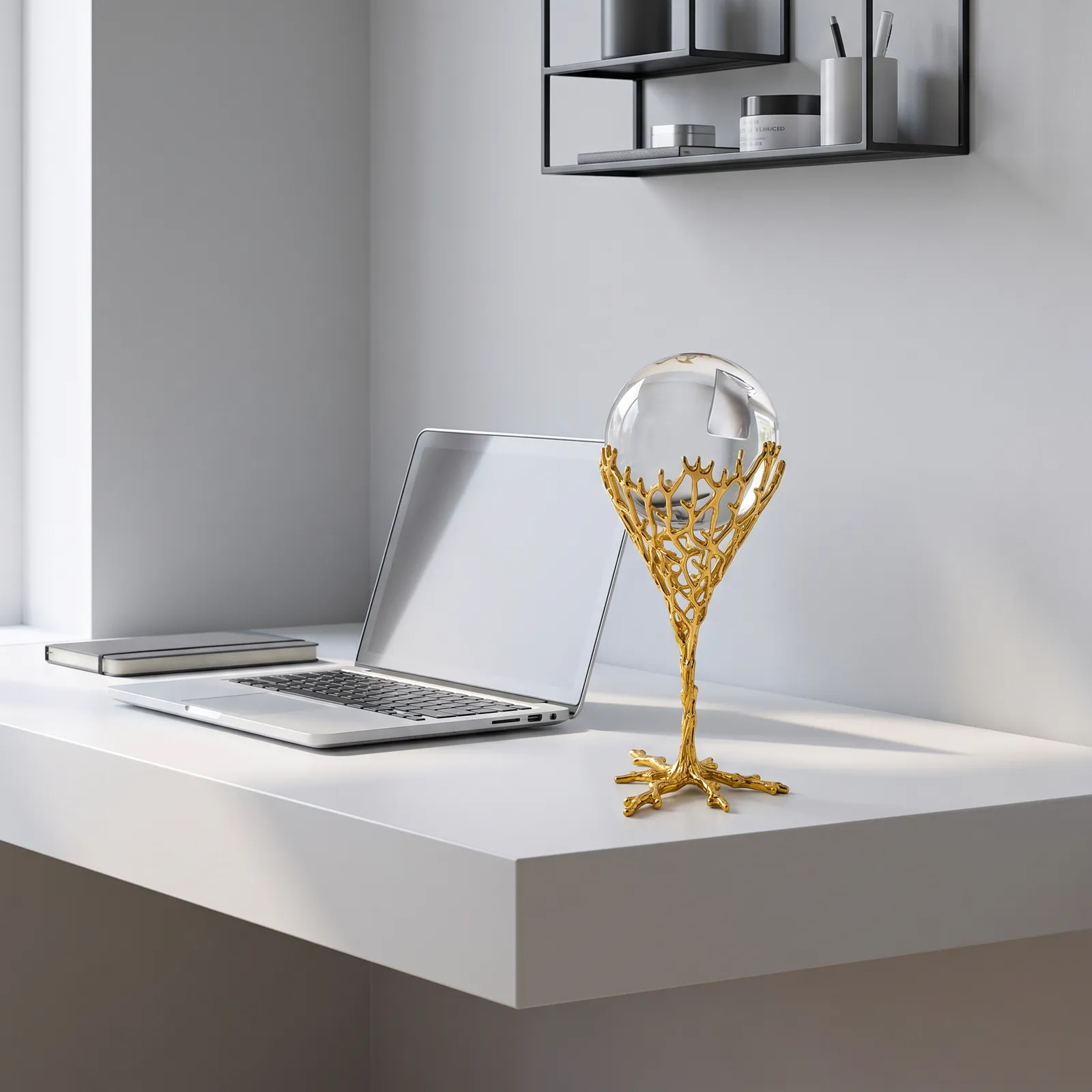 Adorno decorativo calado con esfera de cristal grande, Dorado (8.5*20cm)