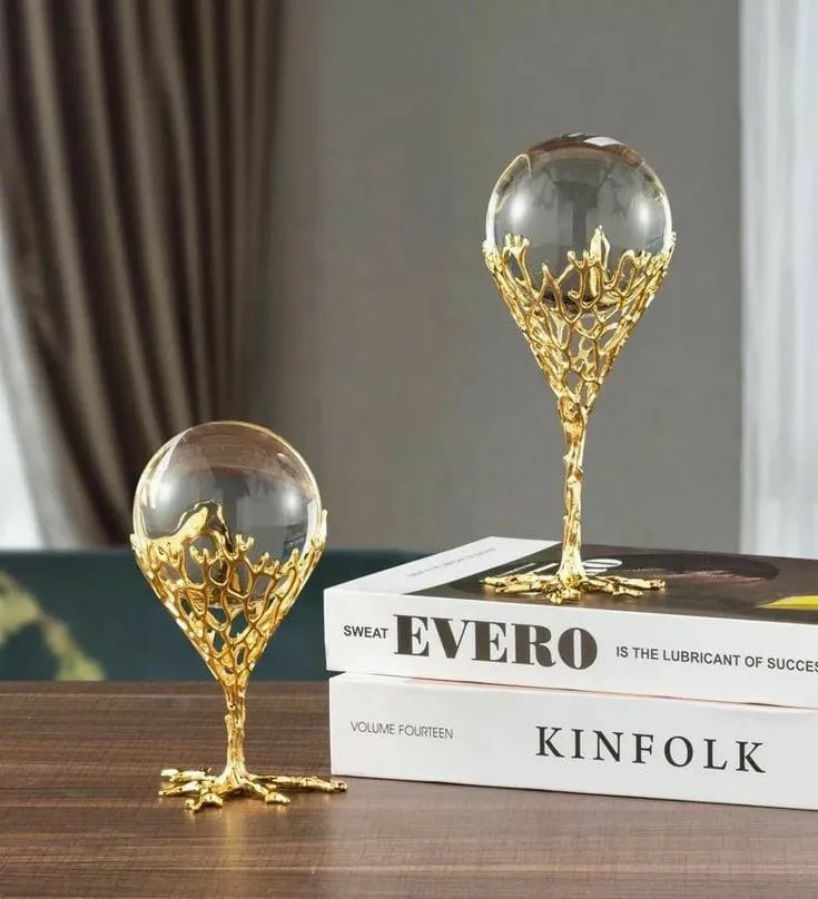 Adorno decorativo calado con esfera de cristal grande, Dorado (8.5*20cm)