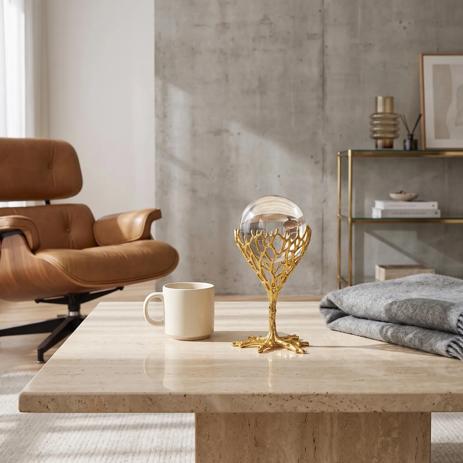 Adorno decorativo calado con esfera de cristal pequeño, Dorado (8*5*16cm)