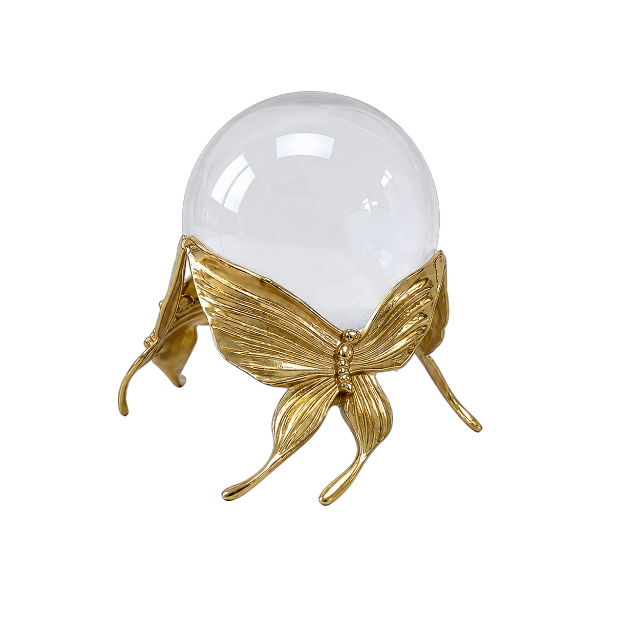 Adorno esfera de cristal sobre mariposas de acero inoxidable grande, Dorado (14*14*15cm)