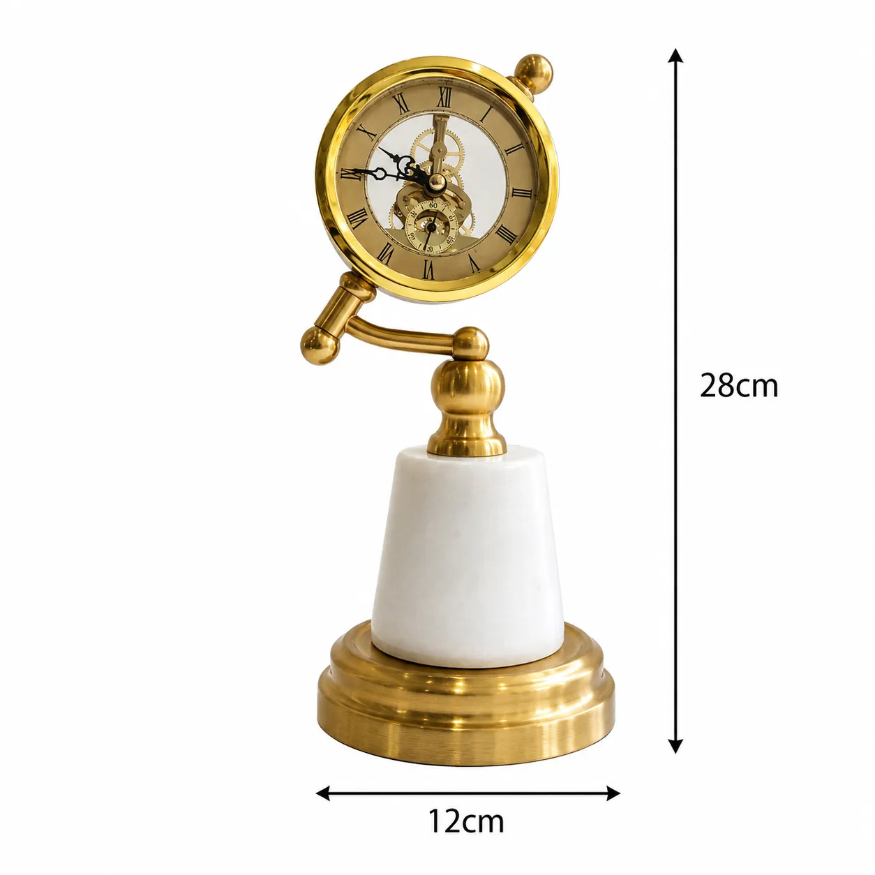 Reloj de mesa sobre pedestal de mármol, Dorado (12*28cm)
