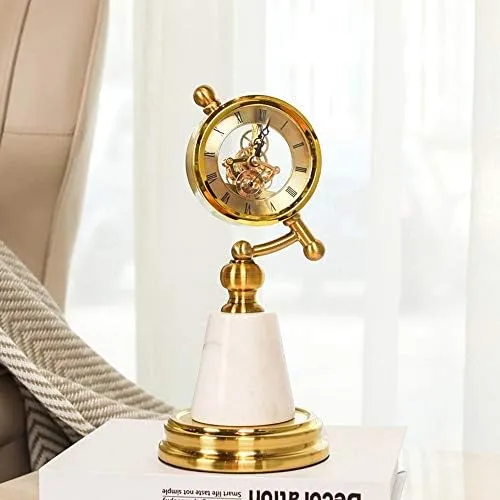 Reloj de mesa sobre pedestal de mármol, Dorado (12*28cm)