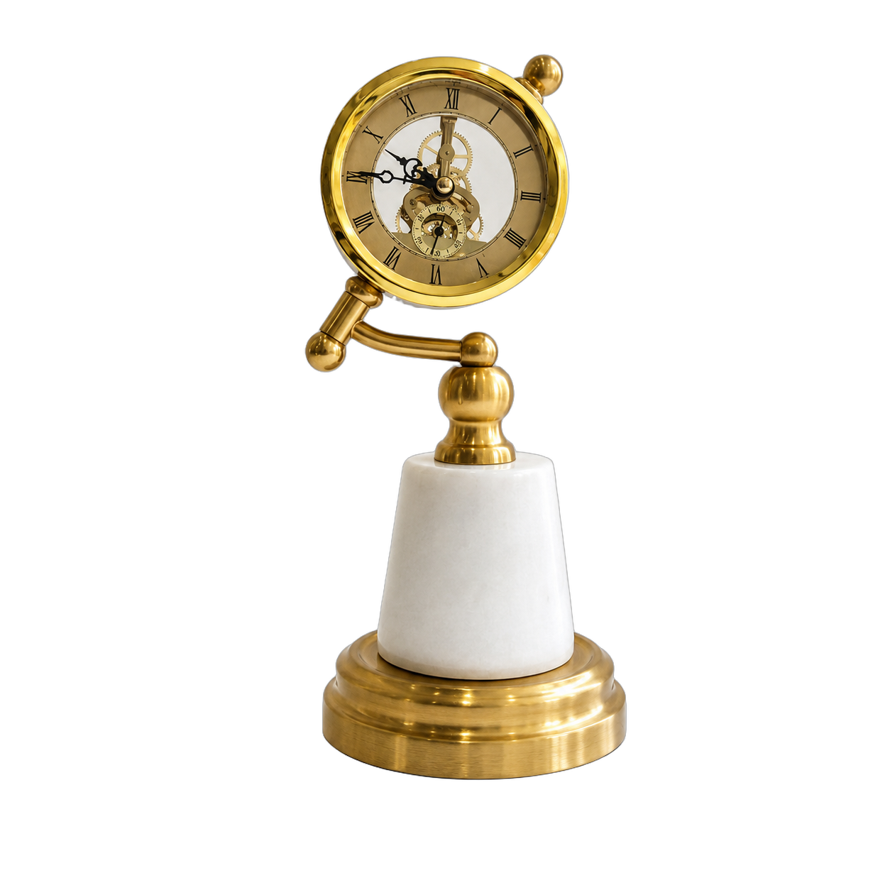 Reloj de mesa sobre pedestal de mármol, Dorado (12*28cm)