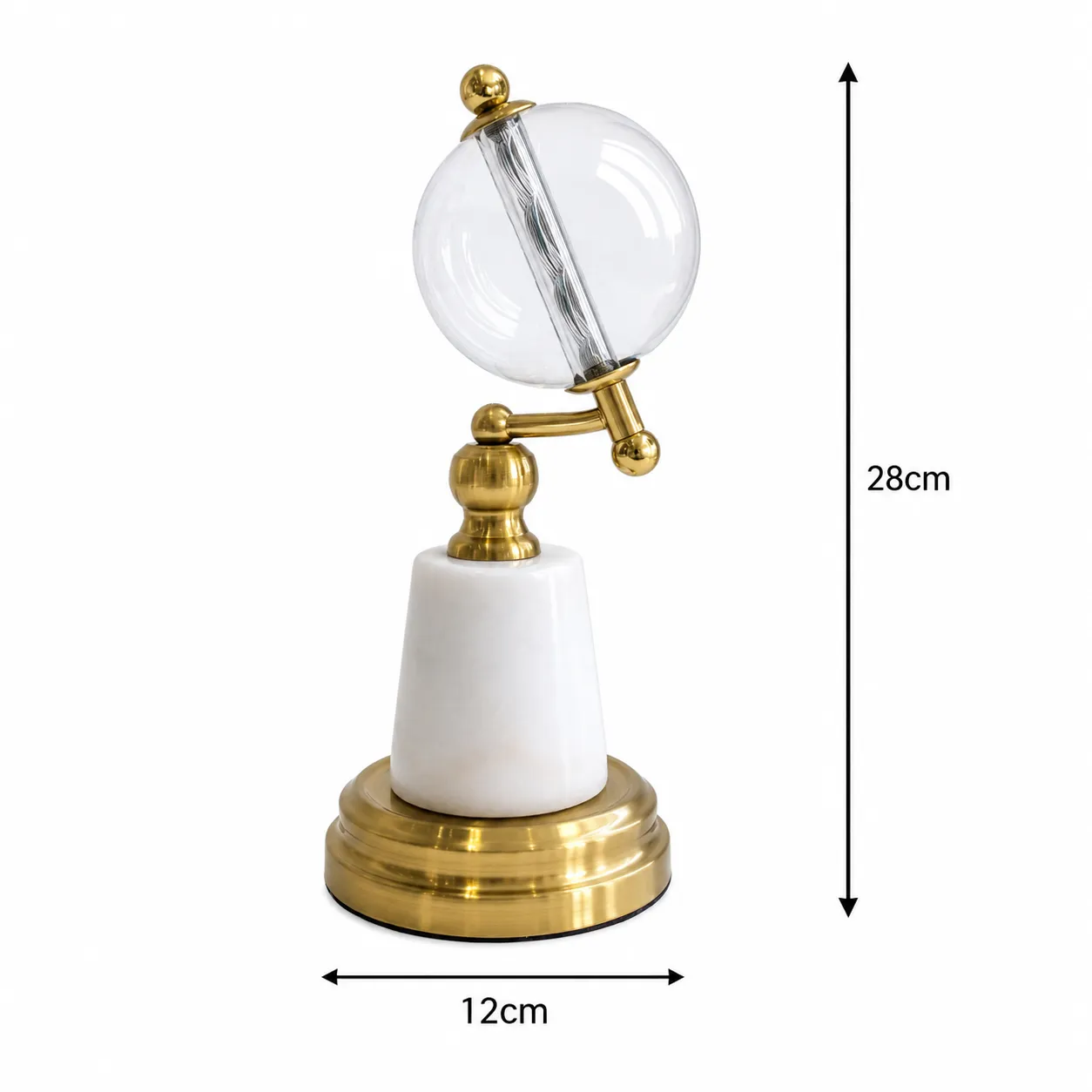 Esfera de cristal sobre pedestal de mármol, Dorado (12*28cm)