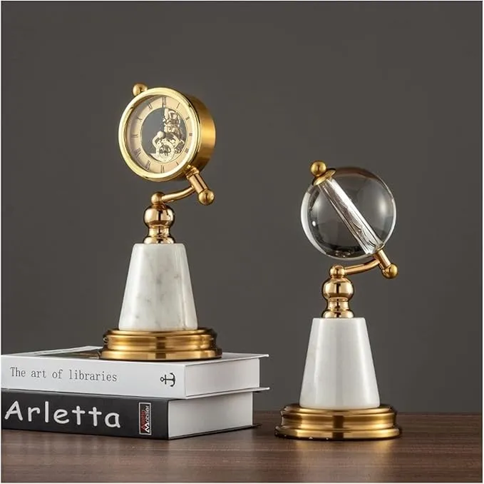 Esfera de cristal sobre pedestal de mármol, Dorado (12*28cm)