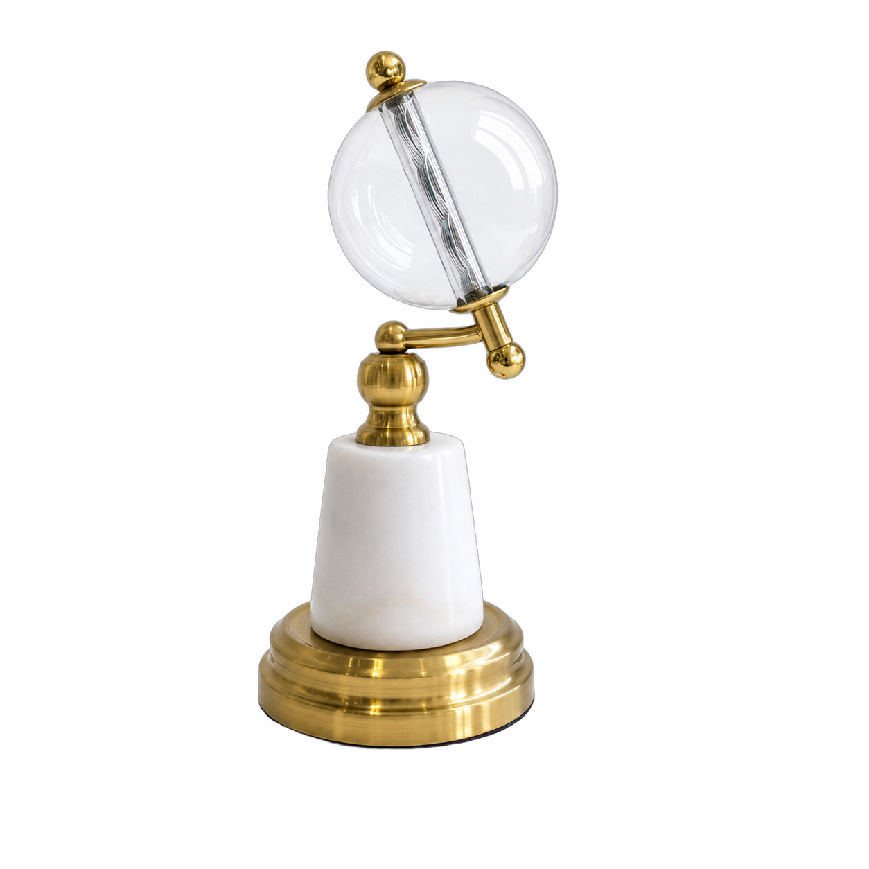 Esfera de cristal sobre pedestal de mármol, Dorado (12*28cm)