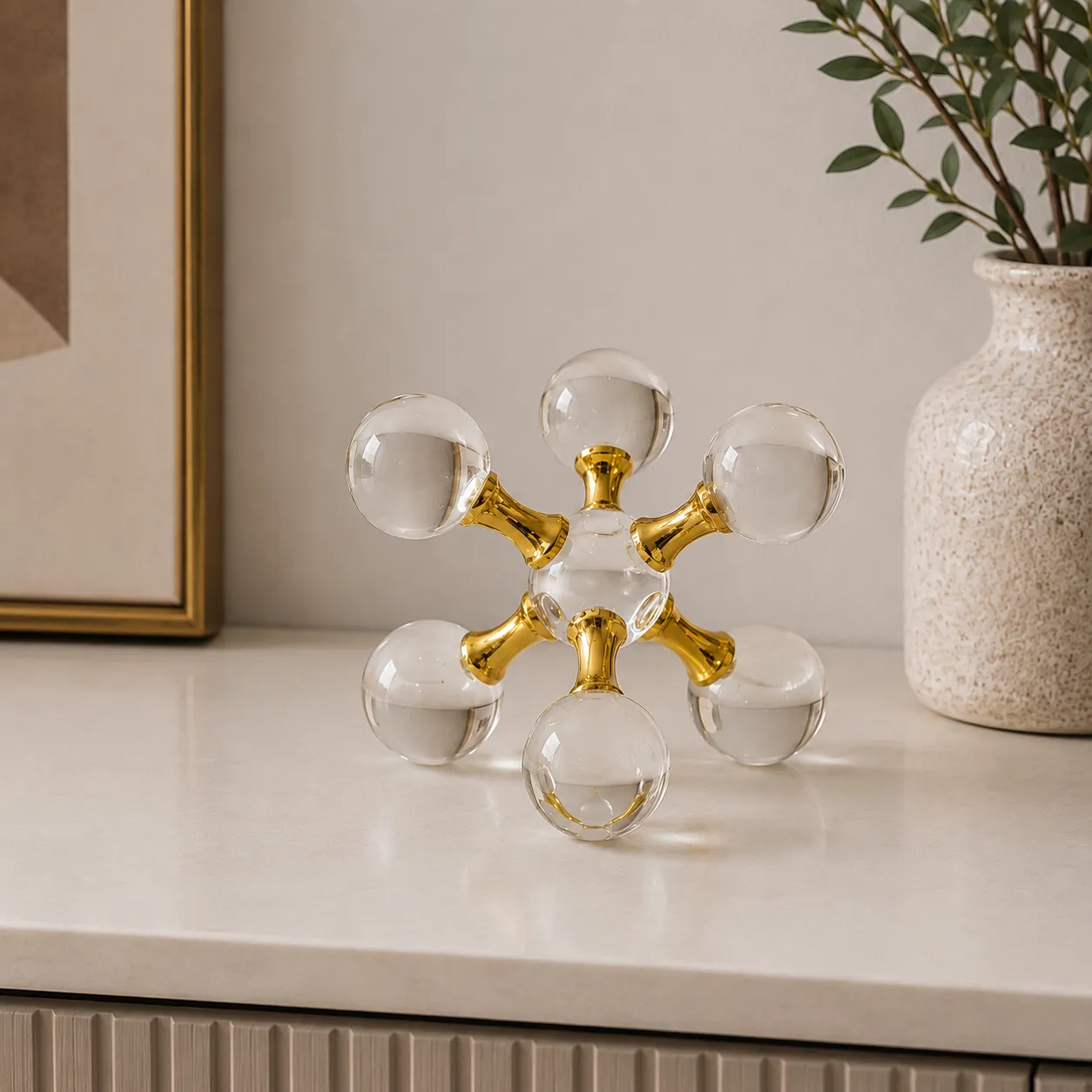 Adorno molecular con esferas de cristal grande, Dorado (16.5*16.5cm)