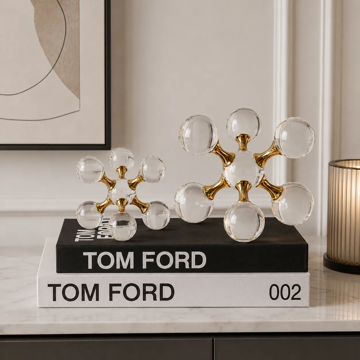 Adorno molecular con esferas de cristal grande, Dorado (16.5*16.5cm)