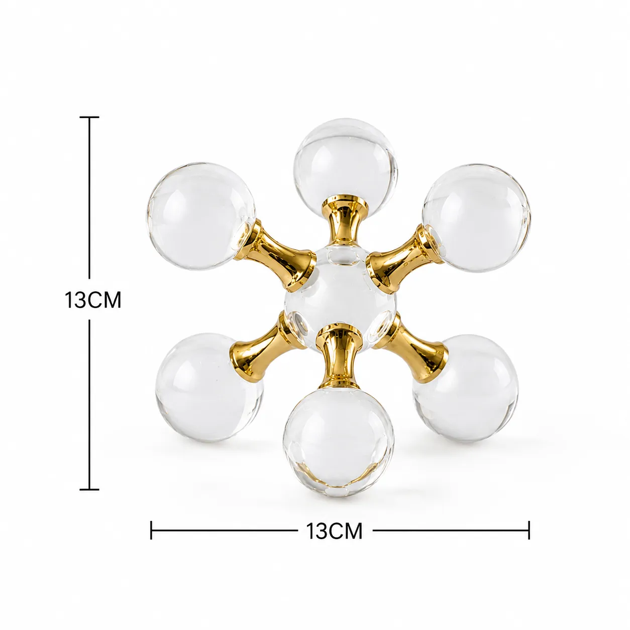 Adorno molecular con esferas de cristal pequeño, Dorado (13*13cm)