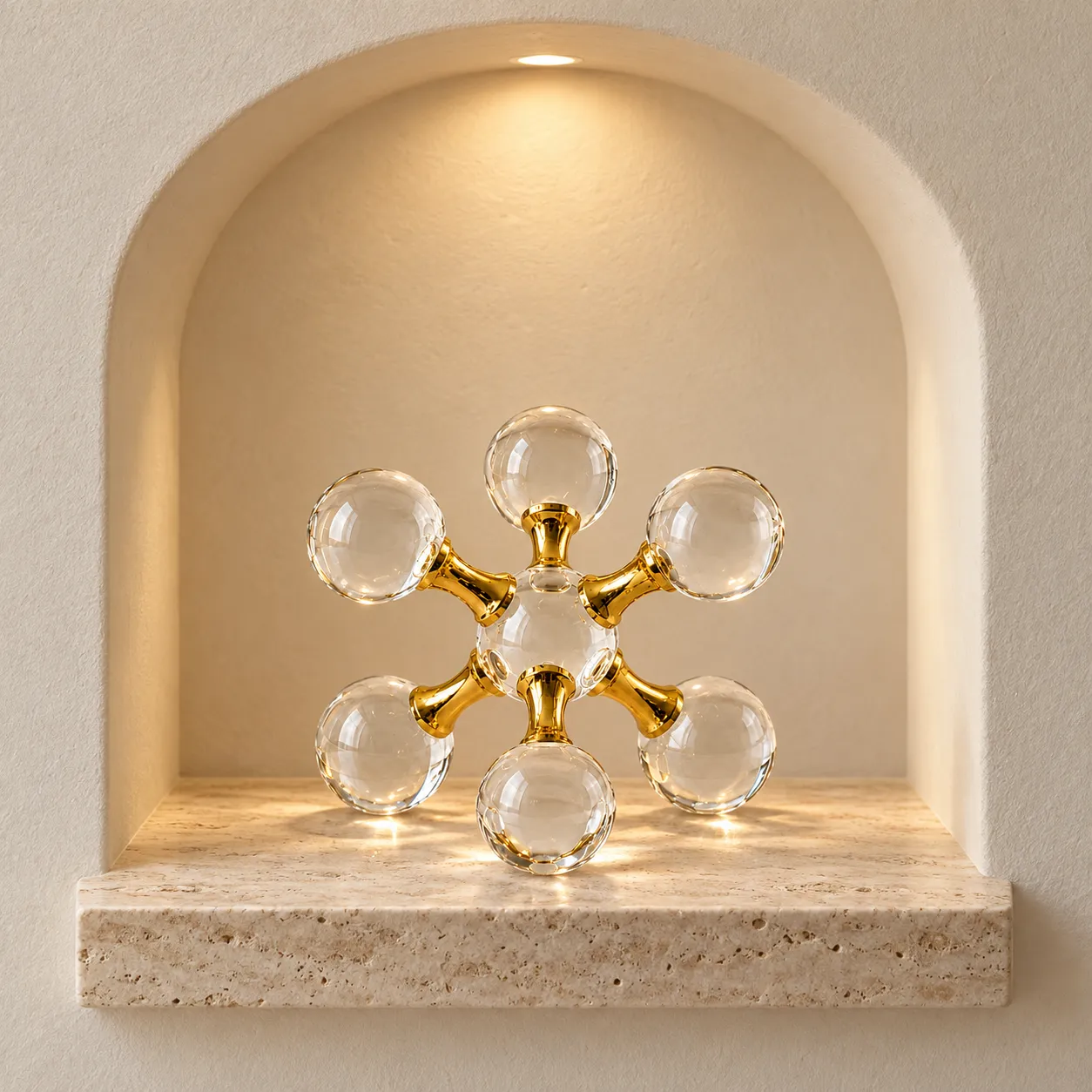 Adorno molecular con esferas de cristal pequeño, Dorado (13*13cm)