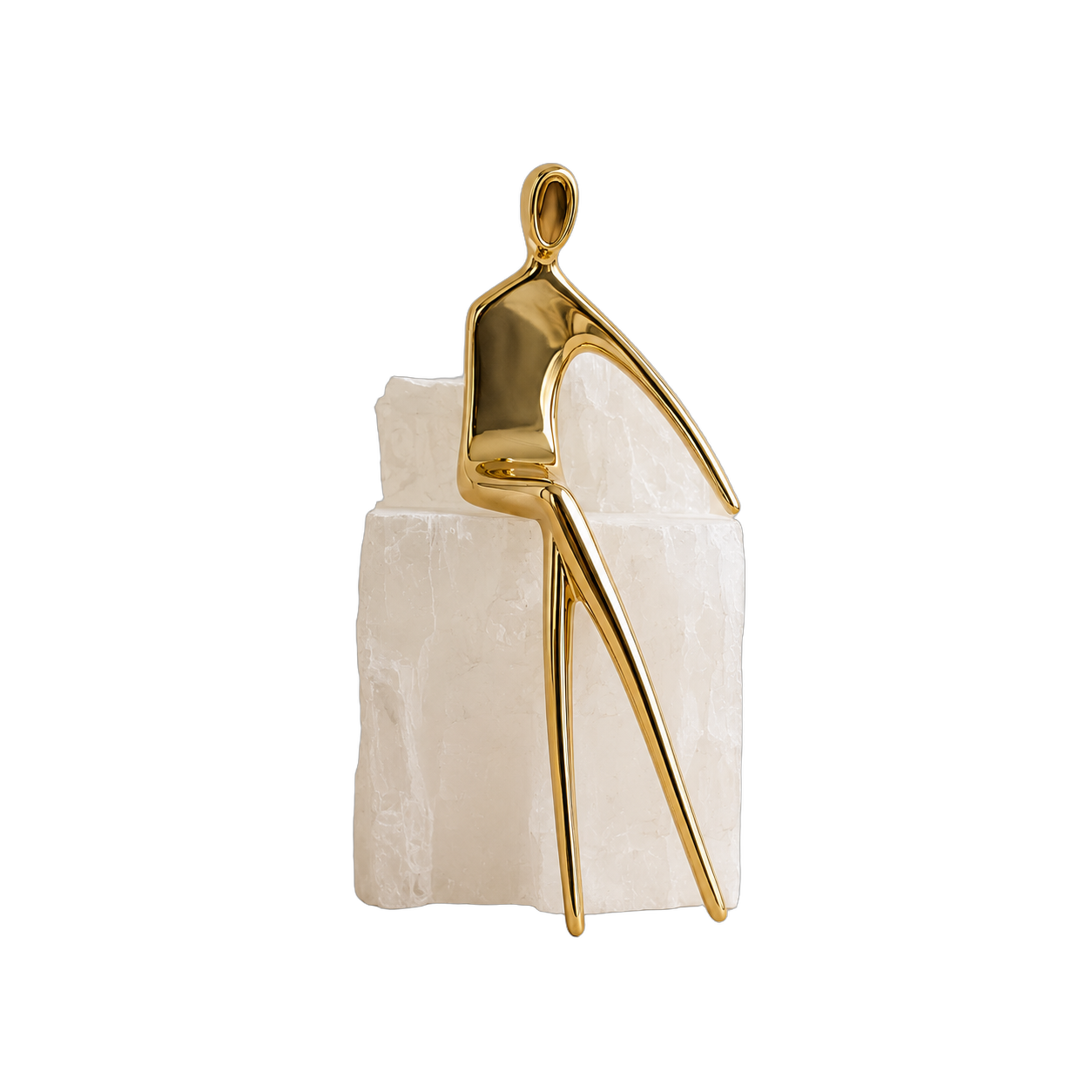 Cuarzo natural regulador de energía con hombre sentado de acero inoxidable (10*3*19cm)