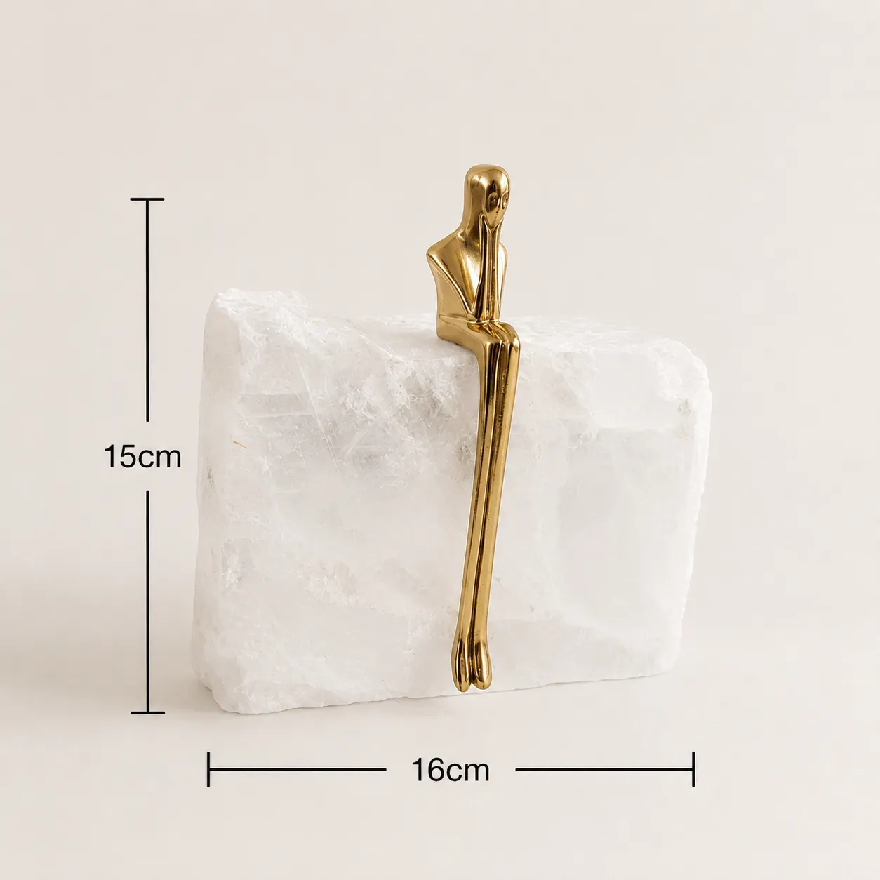 Cuarzo natural regulador de energía con hombre sentado de acero inoxidable (16*3*15cm)