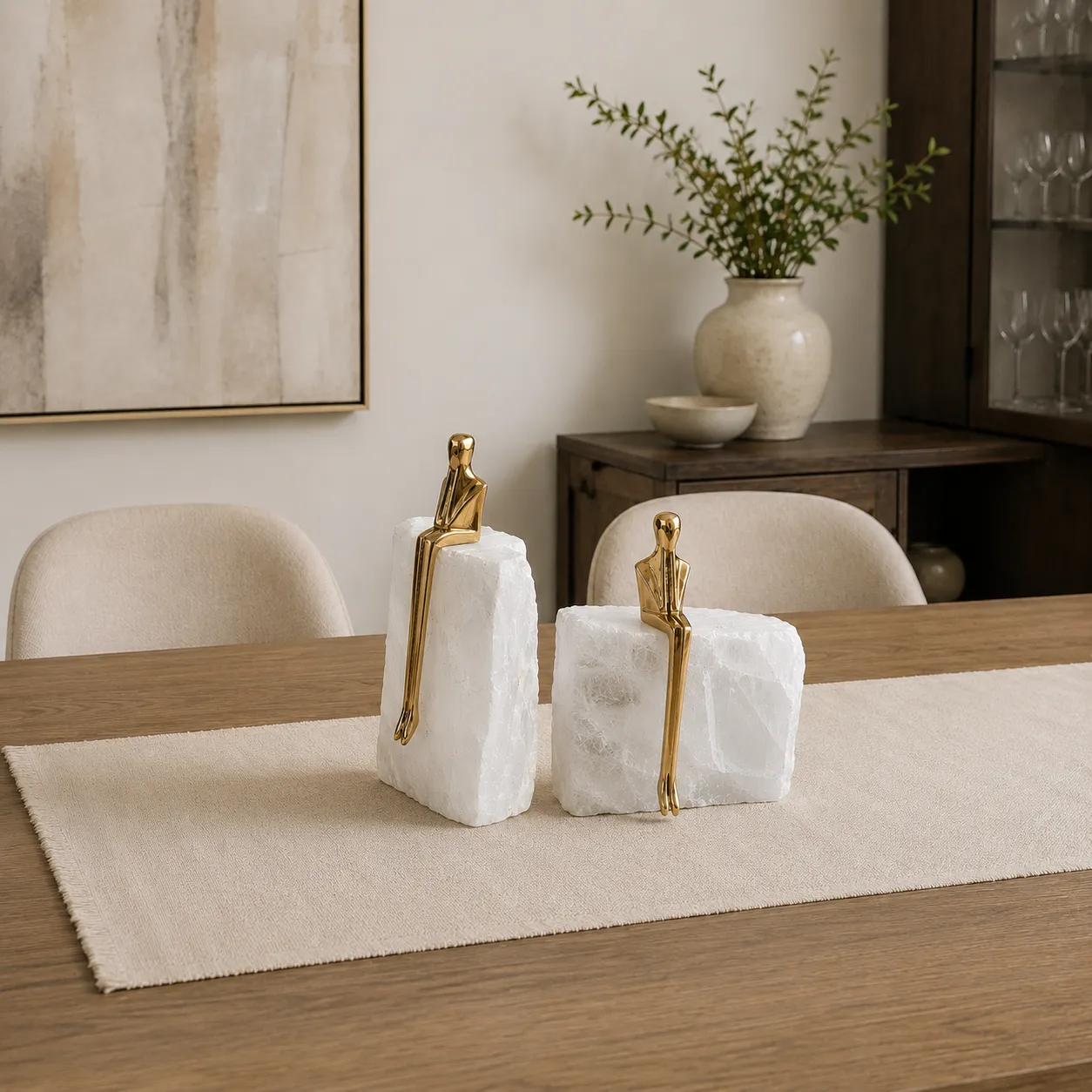 Cuarzo natural regulador de energía con hombre sentado de acero inoxidable (16*3*15cm)