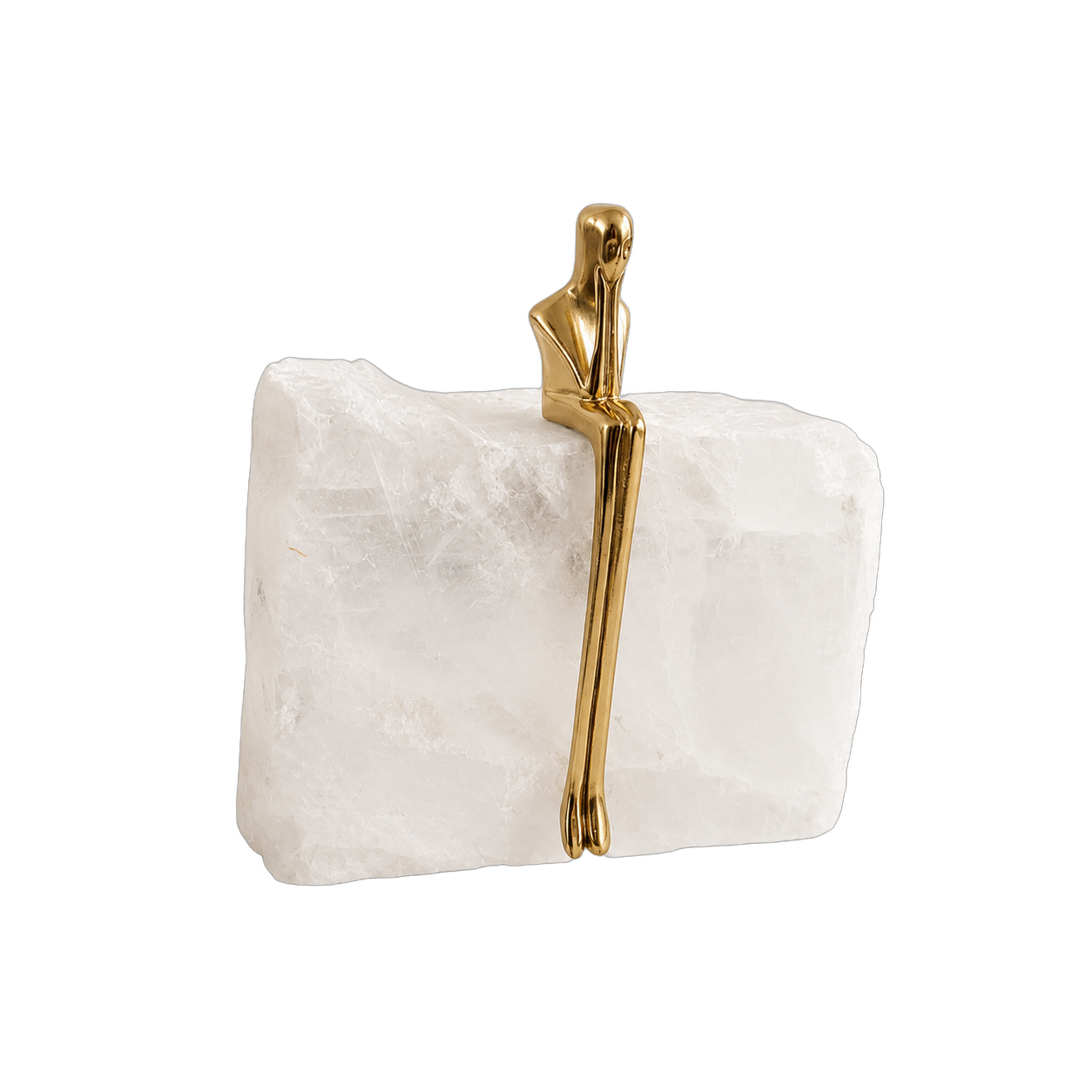 Cuarzo natural regulador de energía con hombre sentado de acero inoxidable (16*3*15cm)