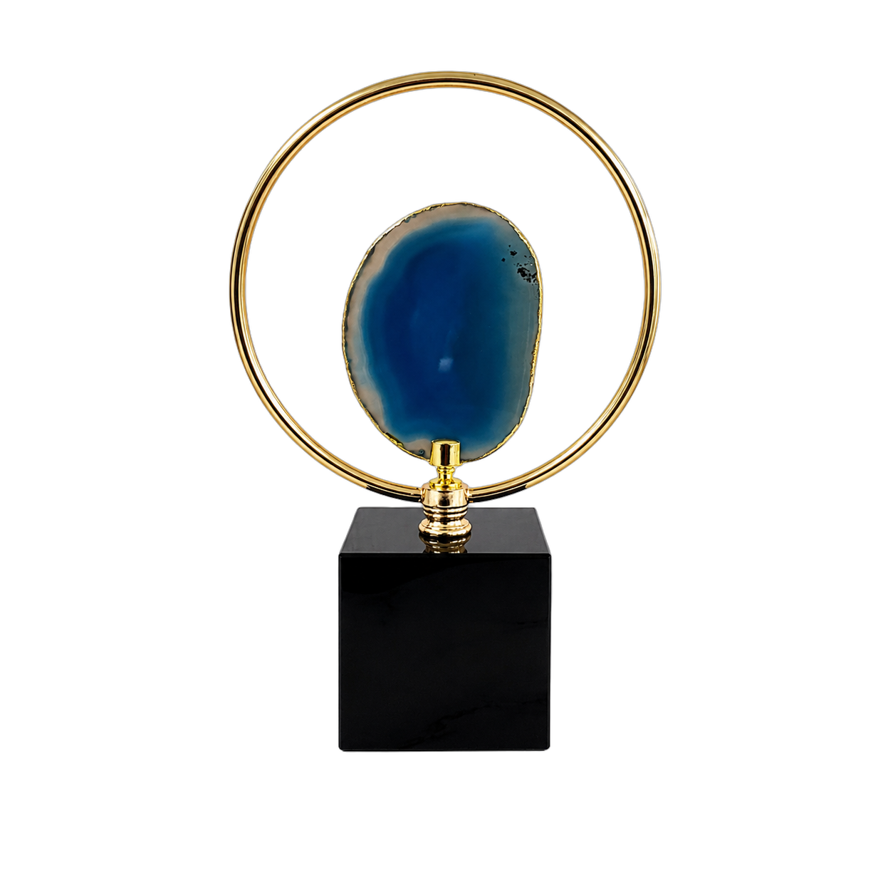 Adorno de aro con ágata azul sobre base de mármol pequeño, Negro (15*7*23cm)