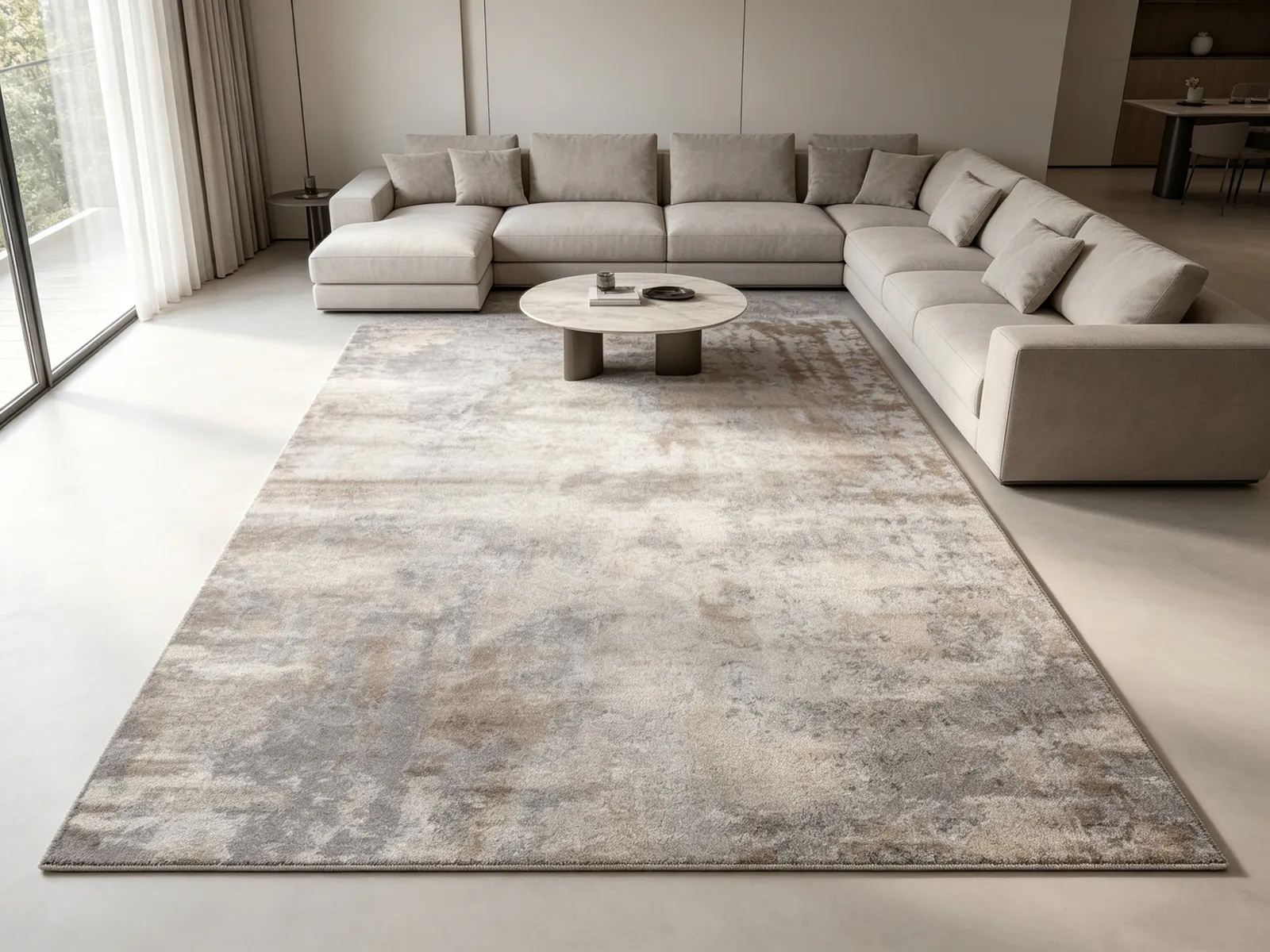 Alfombra abstracta Bruson 11 XL, Hueso, gris y beige, grosor 2 cm, reverso de yute (200*290cm)