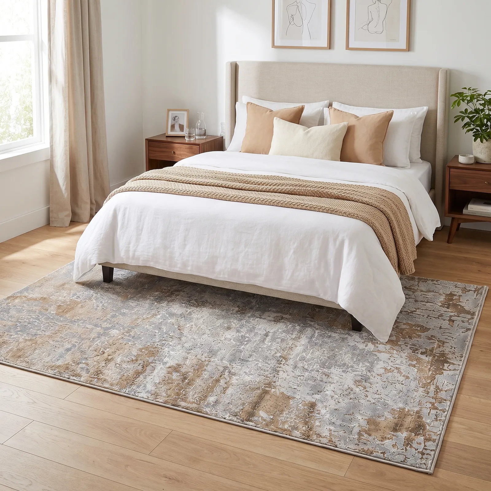 Alfombra abstracta Bruson 11 XL, Hueso, gris y beige, grosor 2 cm, reverso de yute (200*290cm)
