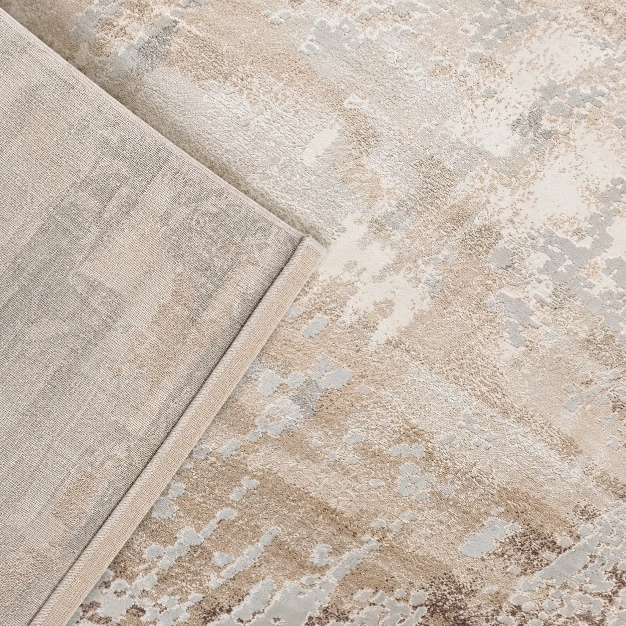 Alfombra abstracta Bruson 11 XL, Hueso, gris y beige, grosor 2 cm, reverso de yute (200*290cm)