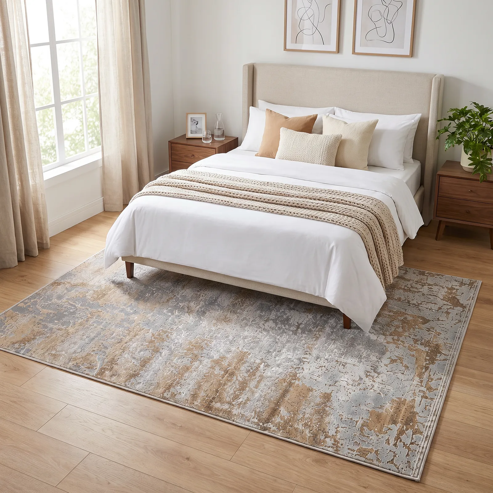 Alfombra abstracta Bruson 11 XL, Hueso, gris y beige, grosor 2 cm, reverso de yute (240*340cm)