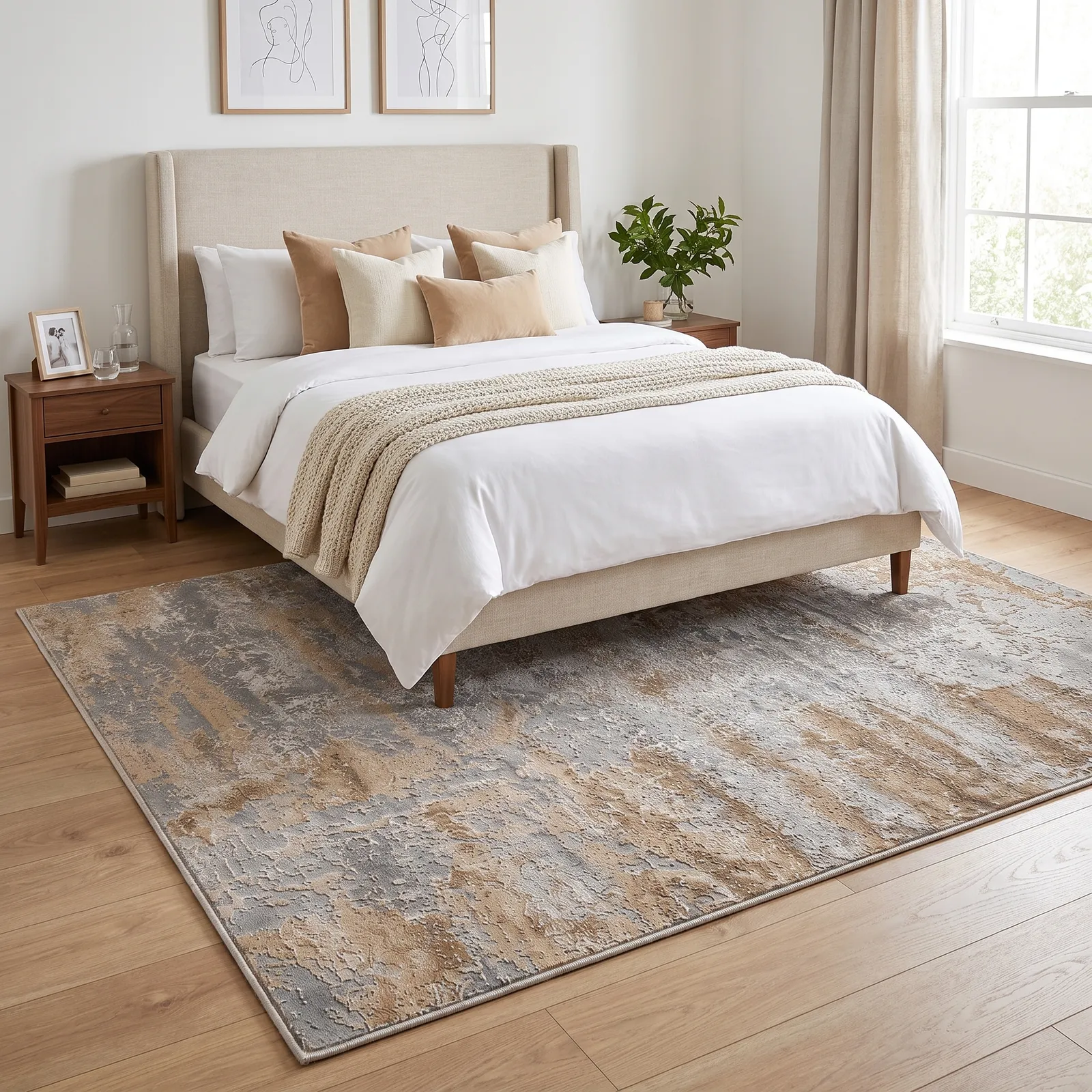 Alfombra abstracta Bruson 11 extra grande, Hueso, gris y beige, grosor 2 cm, reverso de yute (300*400cm)