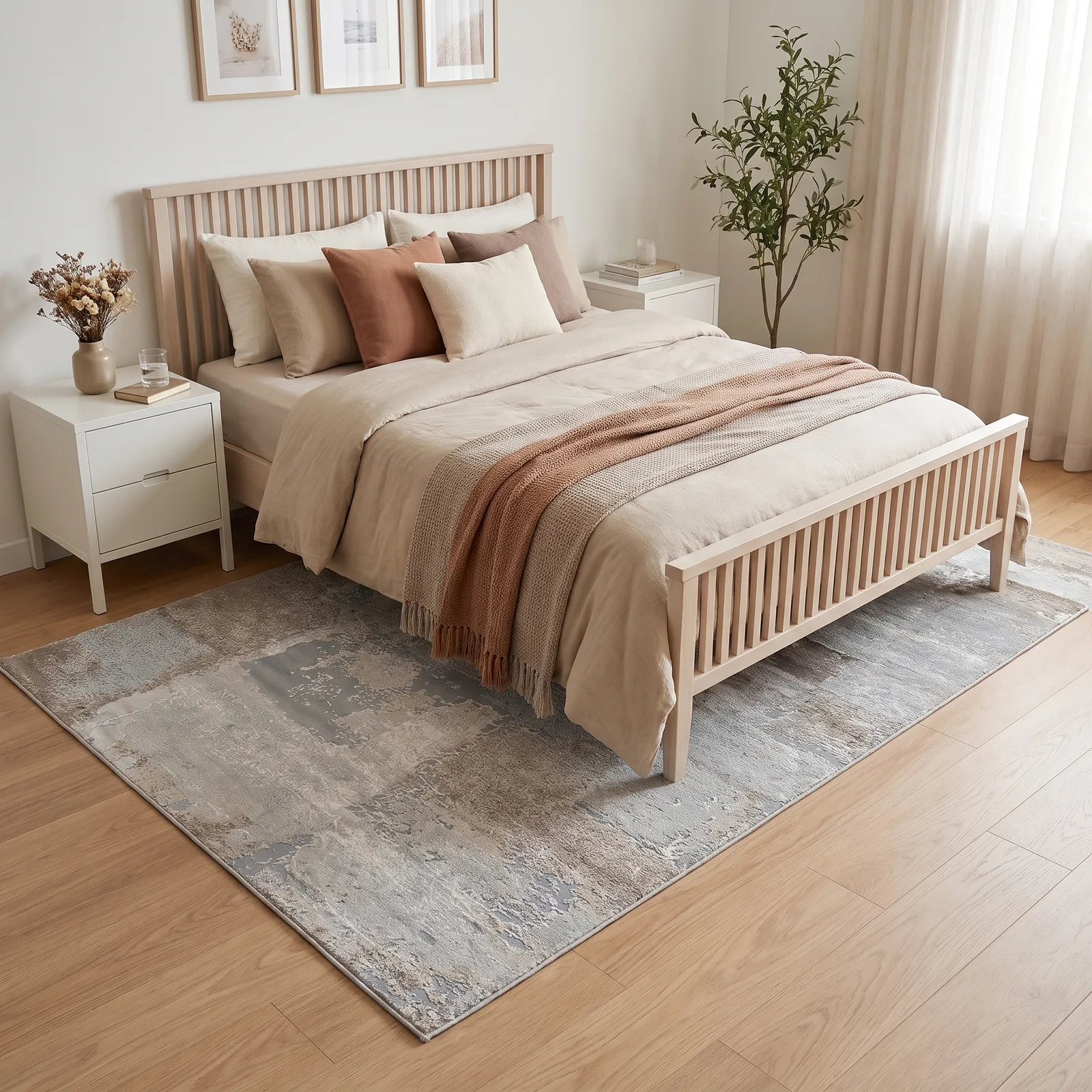 Alfombra abstracta Bruson 03, Beige, gris y café, grosor 2 cm, reverso de yute (160*230cm)
