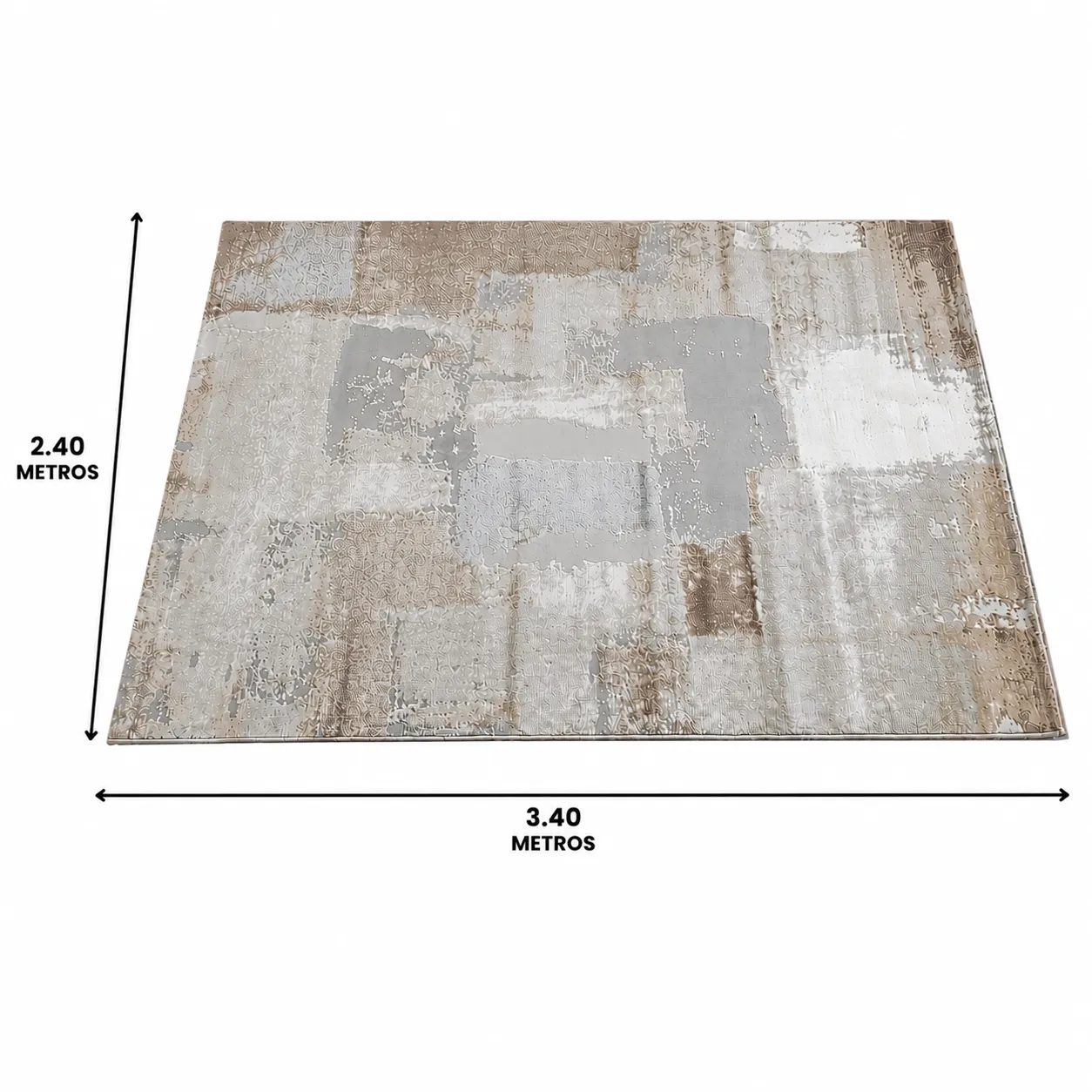 Alfombra abstracta Bruson 03 XL, Beige, gris y café, grosor 2 cm, reverso de yute (240*340cm)
