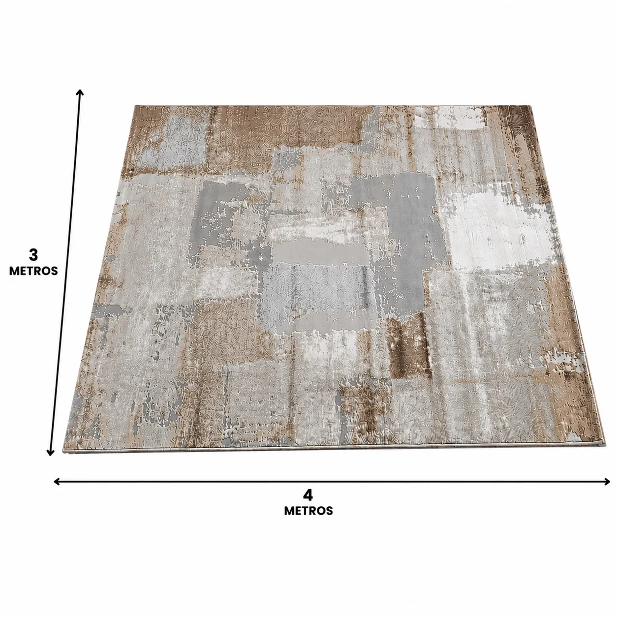 Alfombra abstracta Bruson 03 extra grande, Beige, gris y café, grosor 2 cm, reverso de yute (300*400cm)