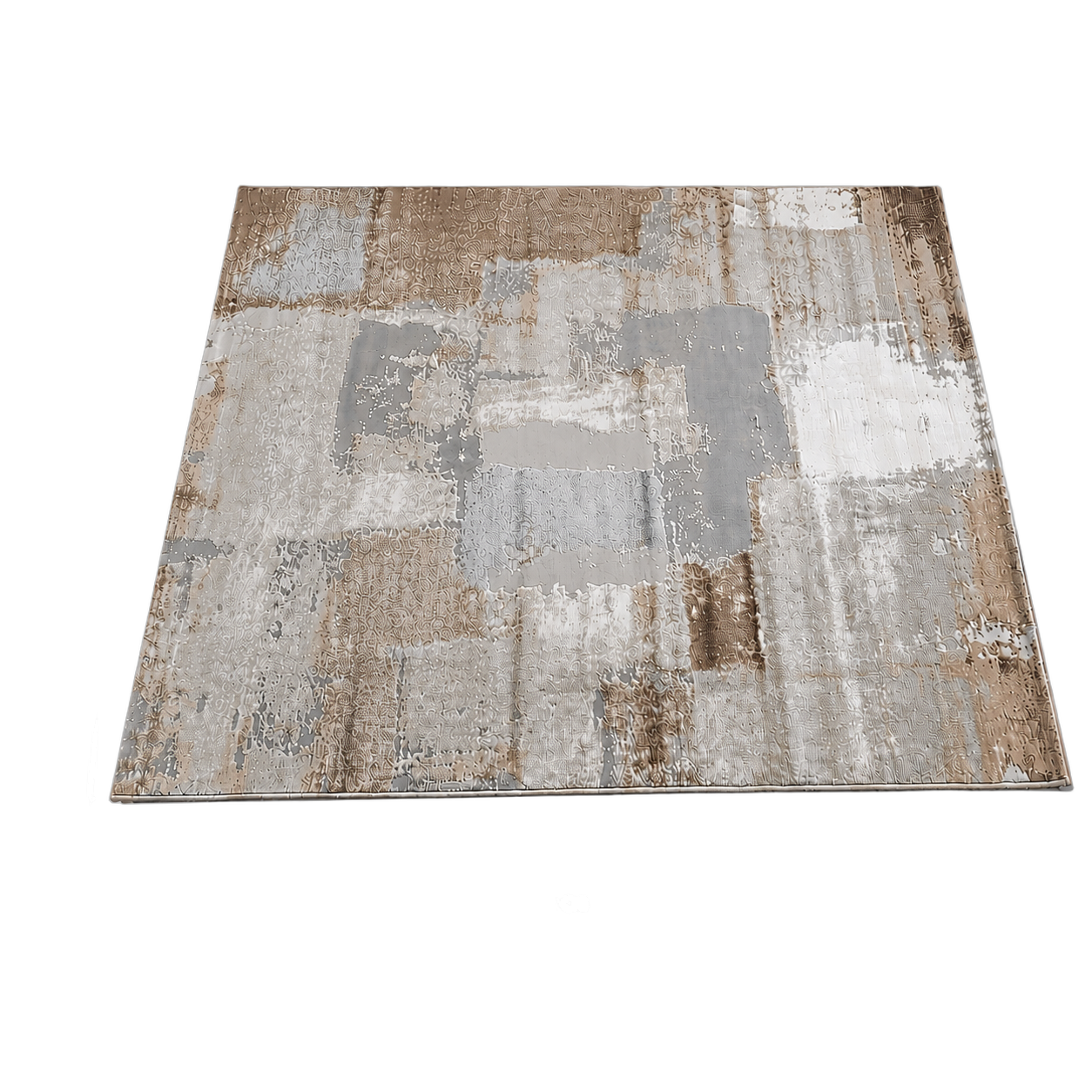 Alfombra abstracta Bruson 03 extra grande, Beige, gris y café, grosor 2 cm, reverso de yute (300*400cm)