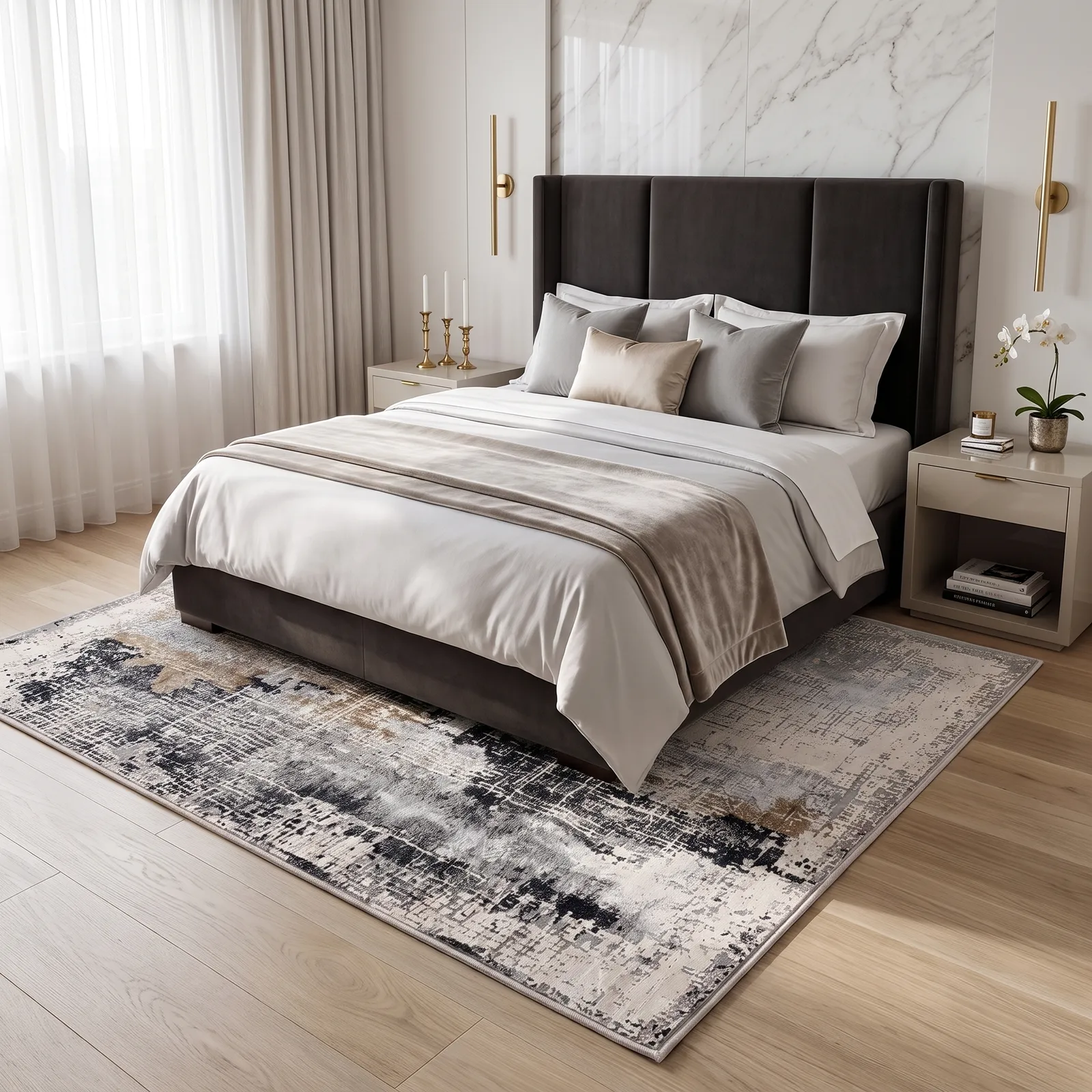 Alfombra abstracta Bruselas 01, Hueso, gris y terracota, grosor 2 cm, reverso de yute (160*230cm)