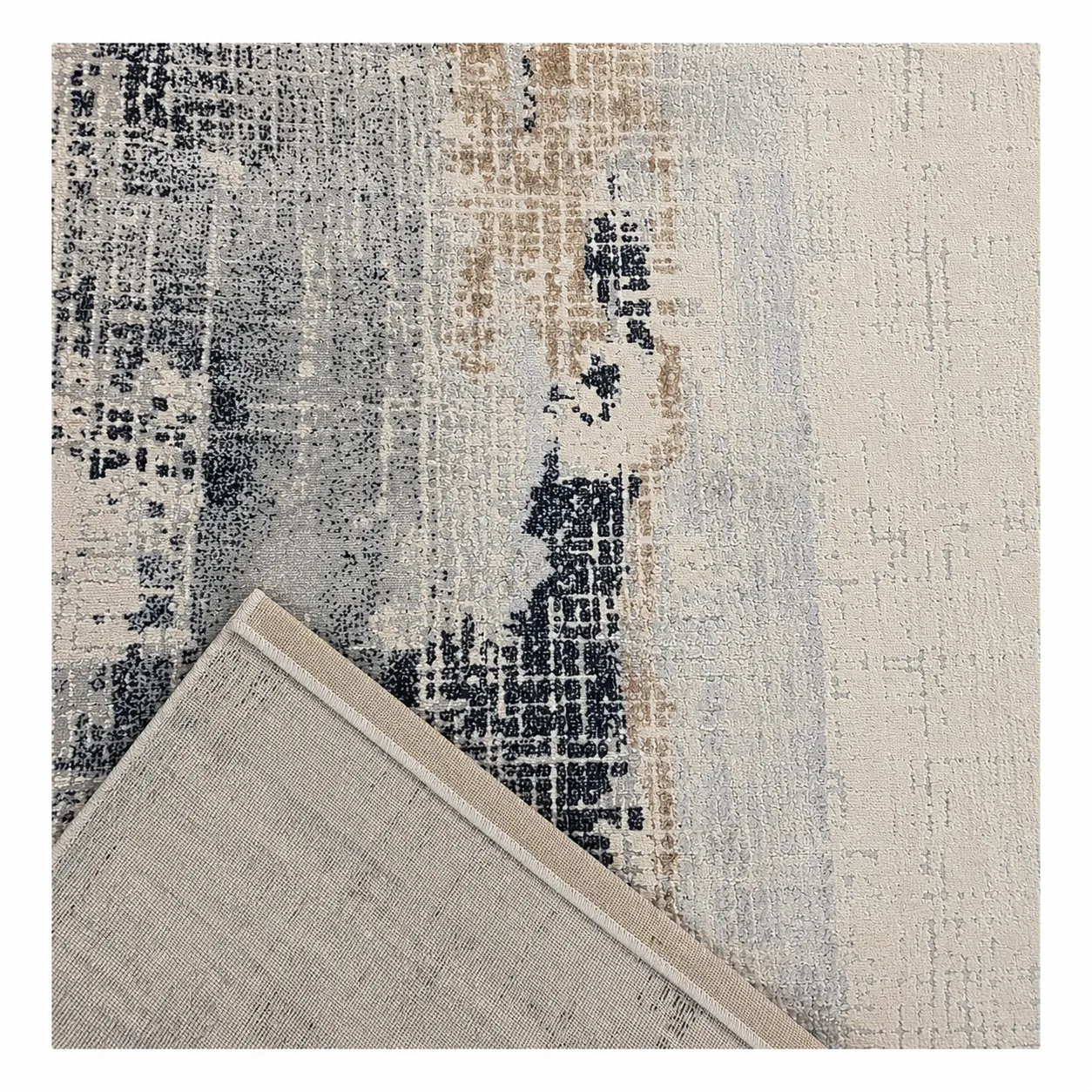 Alfombra abstracta Bruselas 01 grande, Hueso, gris y terracota, grosor 2 cm, reverso de yute (200*290cm)
