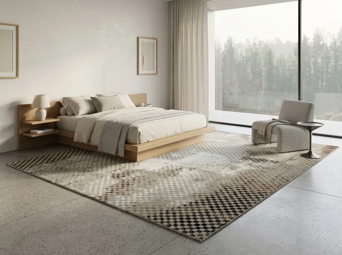 Alfombra abstracta Bruselas 05, Beige y gris, grosor 2 cm, reverso de yute (160*230cm)