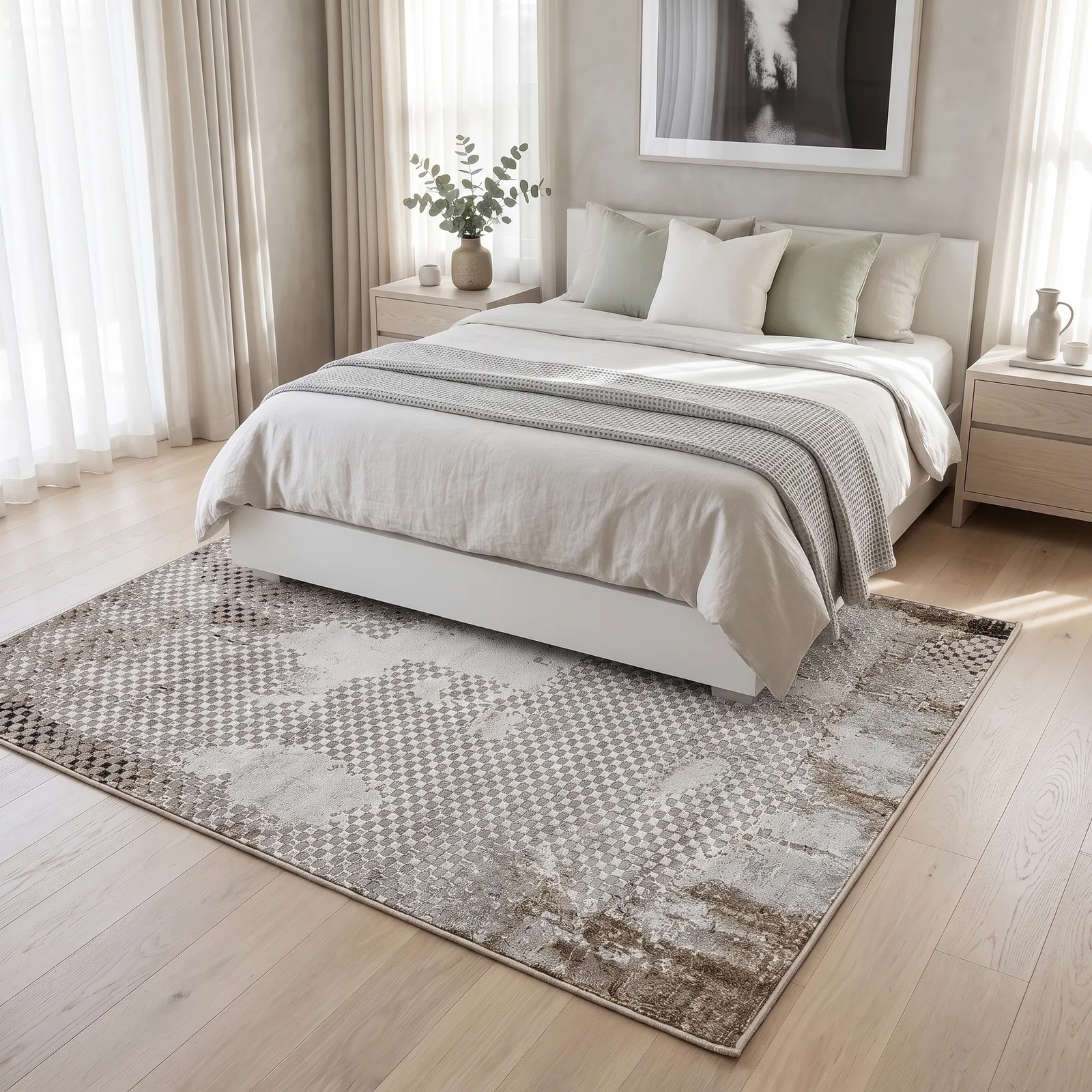 Alfombra abstracta Bruselas 05, Beige y gris, grosor 2 cm, reverso de yute (160*230cm)