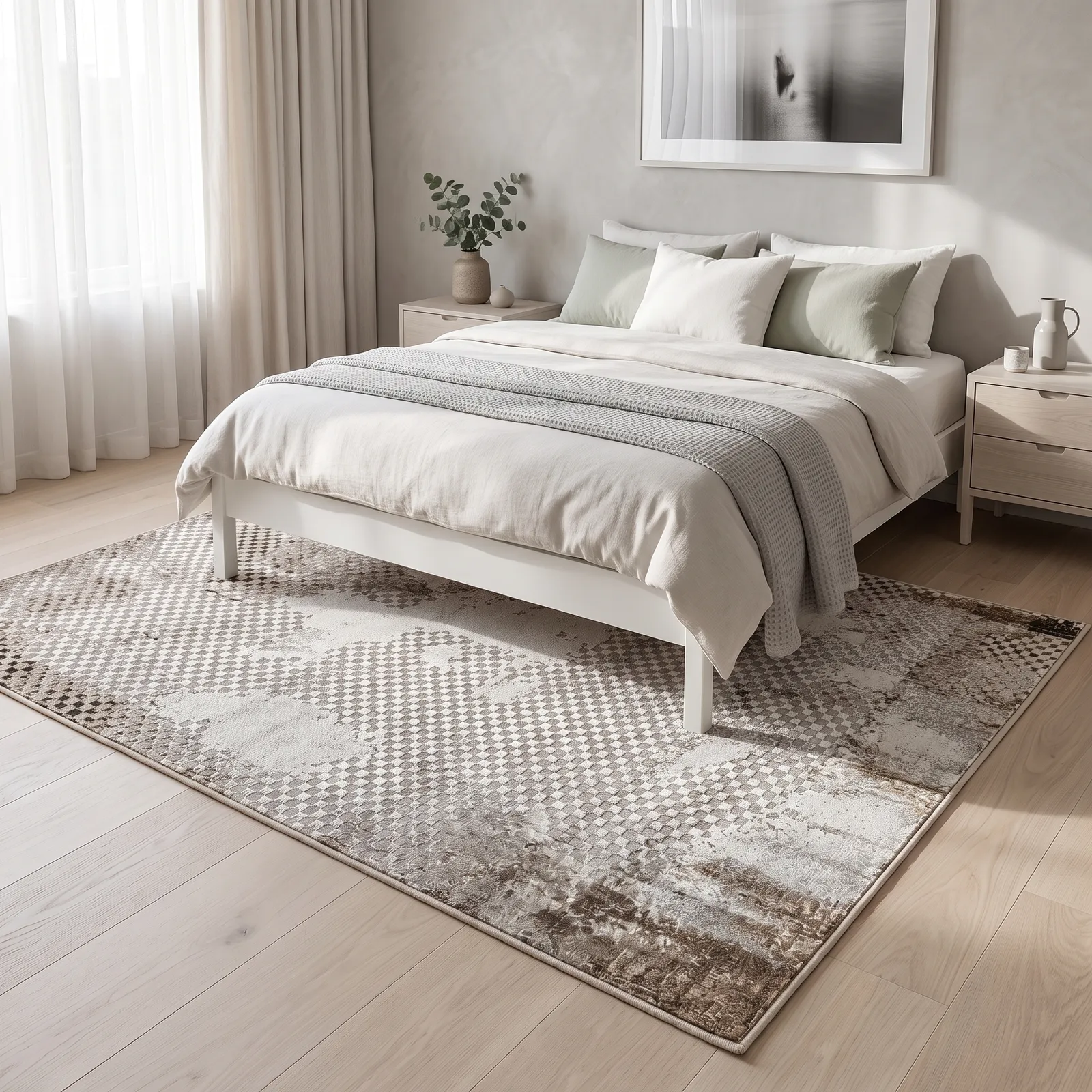 Alfombra abstracta Bruselas 05 grande, Beige y gris, grosor 2 cm, reverso de yute (200*290cm)