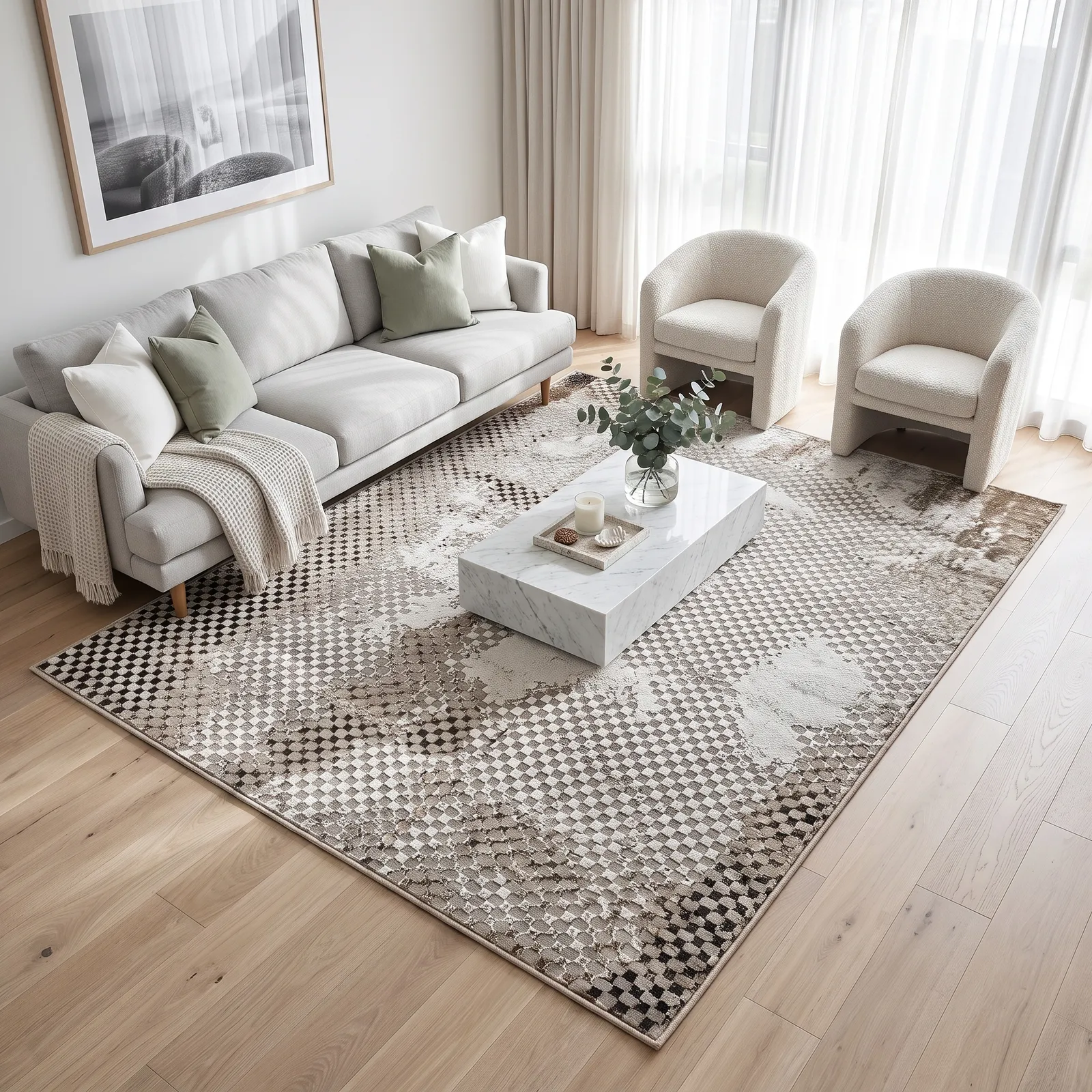 Alfombra abstracta Bruselas 05 XL, Beige y gris, grosor 2 cm, reverso de yute (240*340cm)